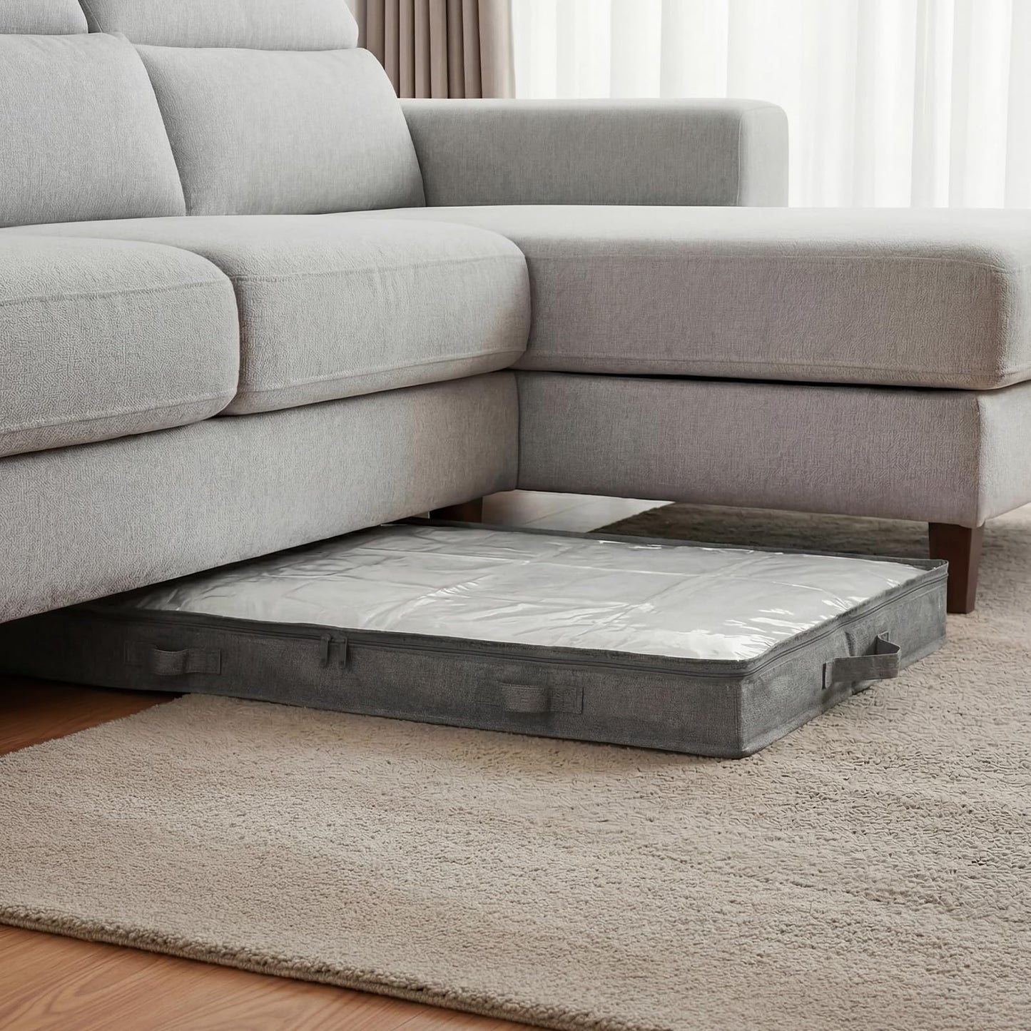 Pomodee Grey Under Bed Storage Box with Zip – 2 Pack with Lid,Clear Window