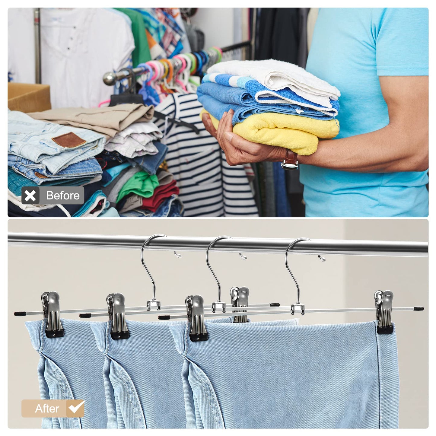 GUANJUNE Skirt Hangers with Adjustable Non-Slip Clips, Space Saving Metal Hangers for Coat, Garment, Jeans - 10 Pack