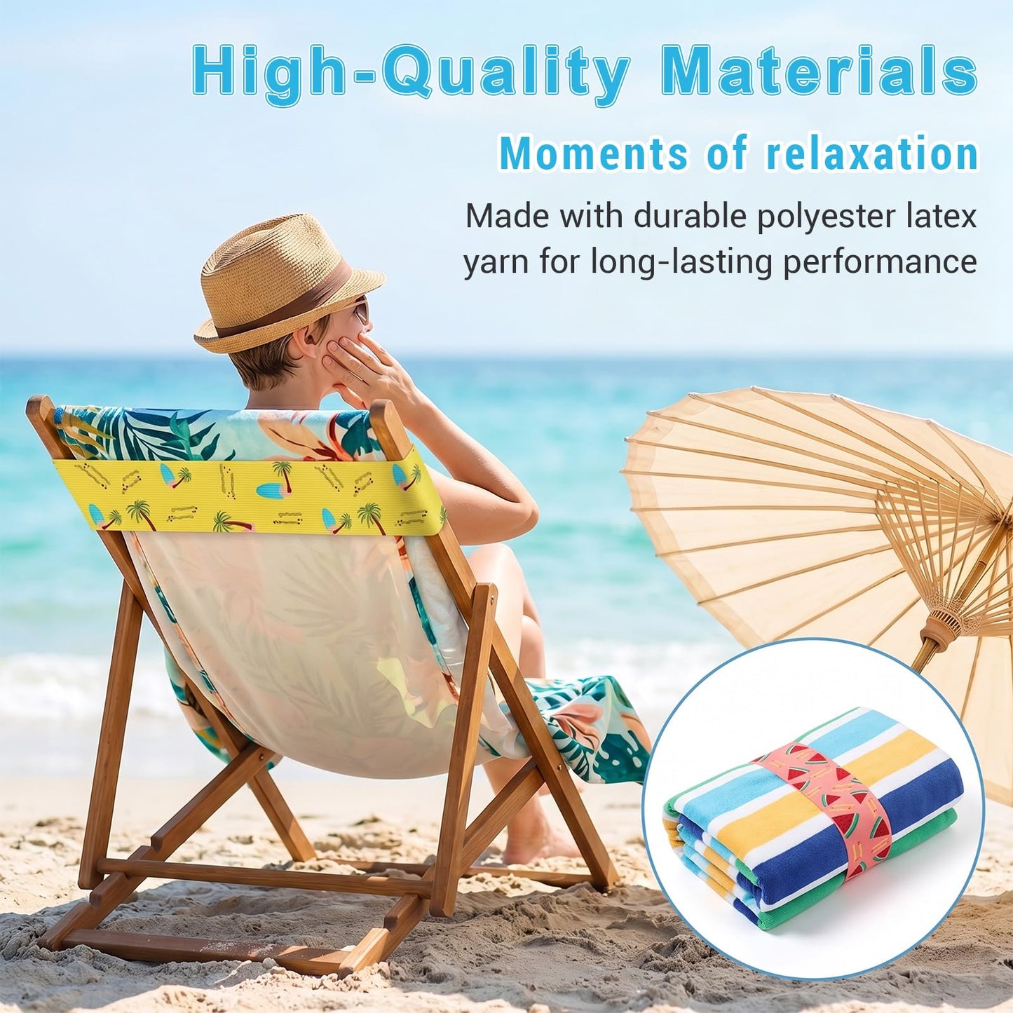 Benaewa 8 Pcs Towel Bands for Sun Loungers, Elastic Non-slip Beach Towel Bands for Sun Loungers, Pool (40cm×5cm,colorful)
