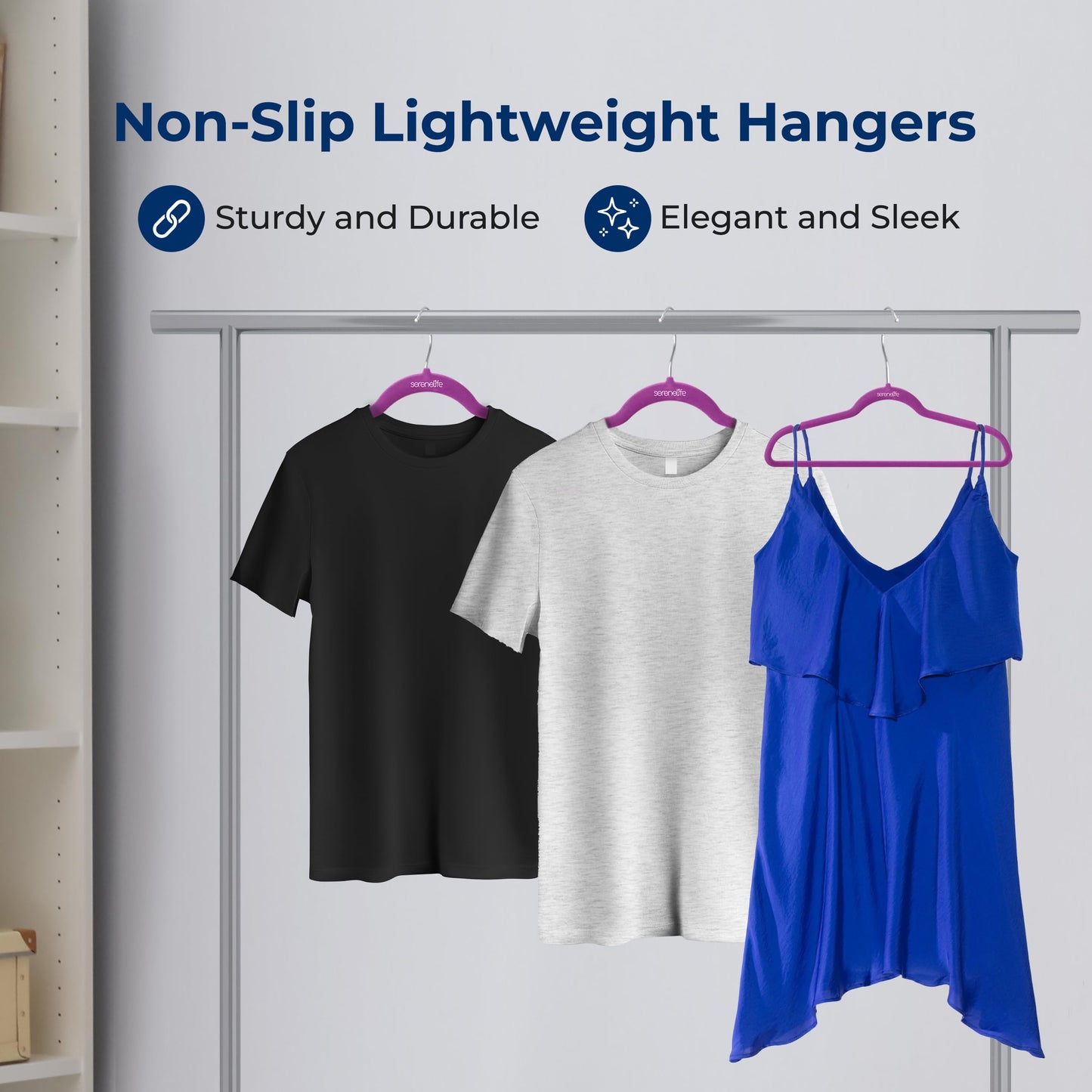 SereneLife Velvet Hangers, Purple, 30-Pack - Non-Slip Adult Coat Hangers