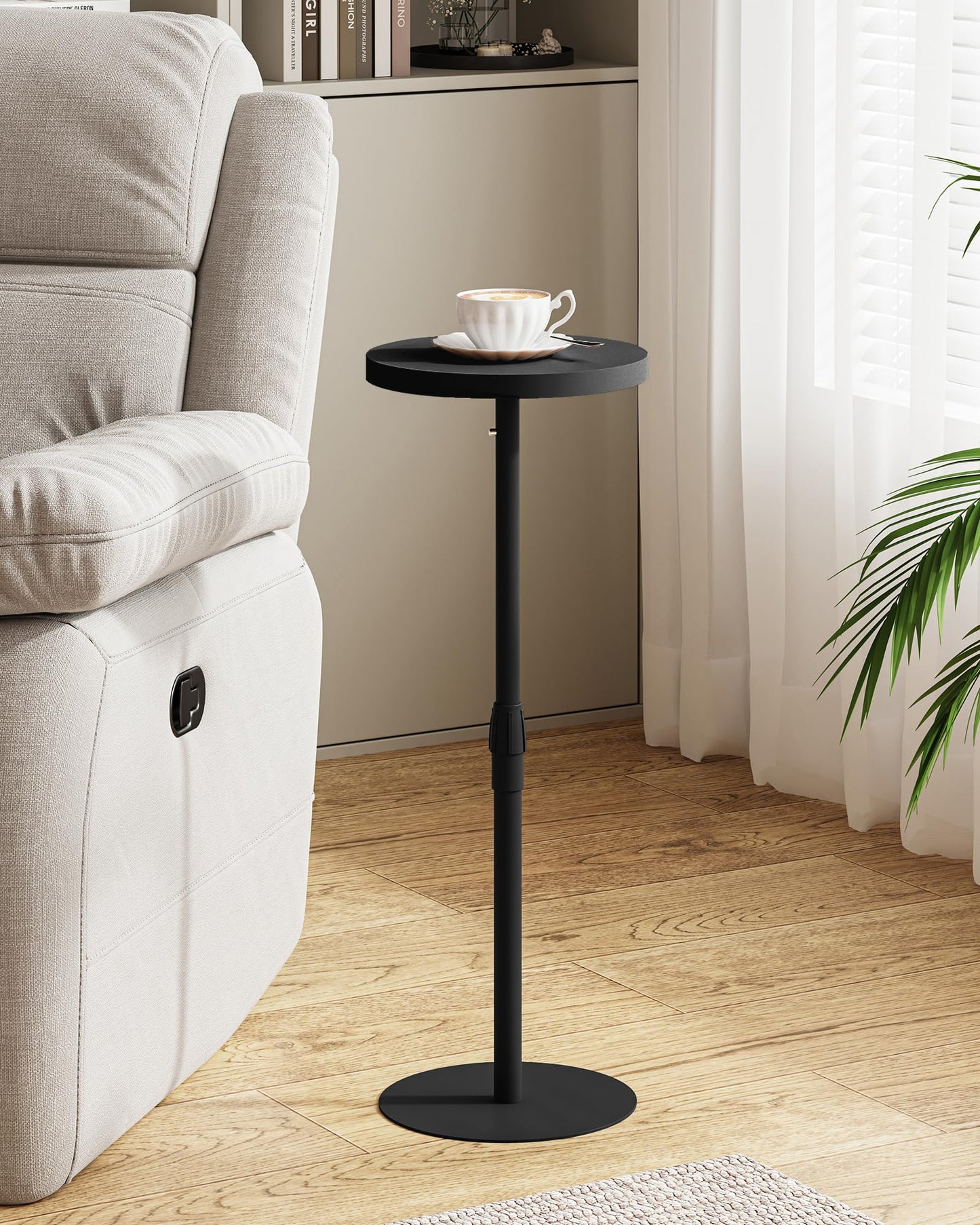 TUTOTAK Tall Round Side Table, Adjustable height, Small End Table, Set of 2, Drink Table, Pedestal Side Table, livingroom, Black TB01BK0962EU