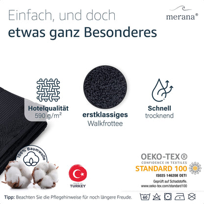 Merana Hand Towel Set | Absorbent, Soft and Lint- | Terry Towel Guest Towel Quality Made of Heavy Organic Cotton 590 GSM