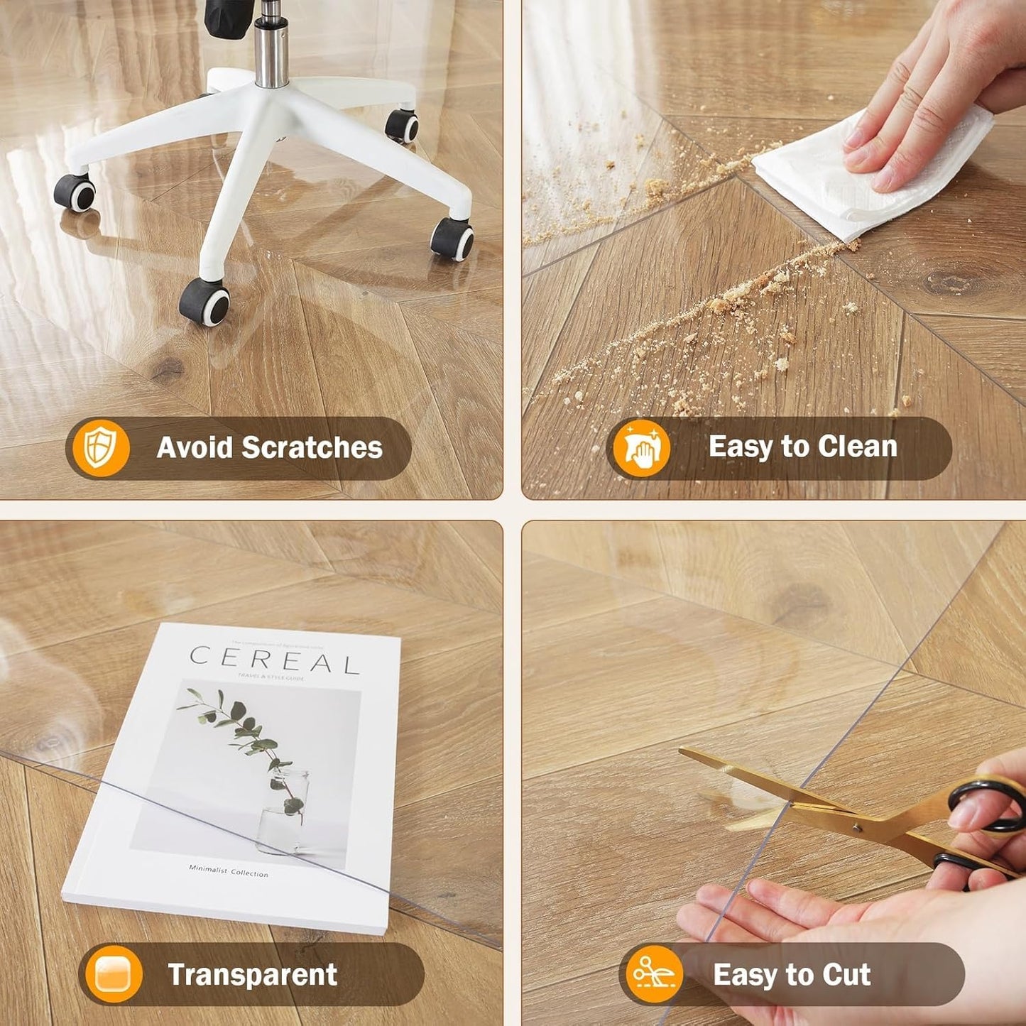 Royhom Plastic Floor Protector for 0ffice Chair, Clear Chair Mat for Hard floor, Transparent PVC Floor Mats 80x120cm, Gaming Chair Mat