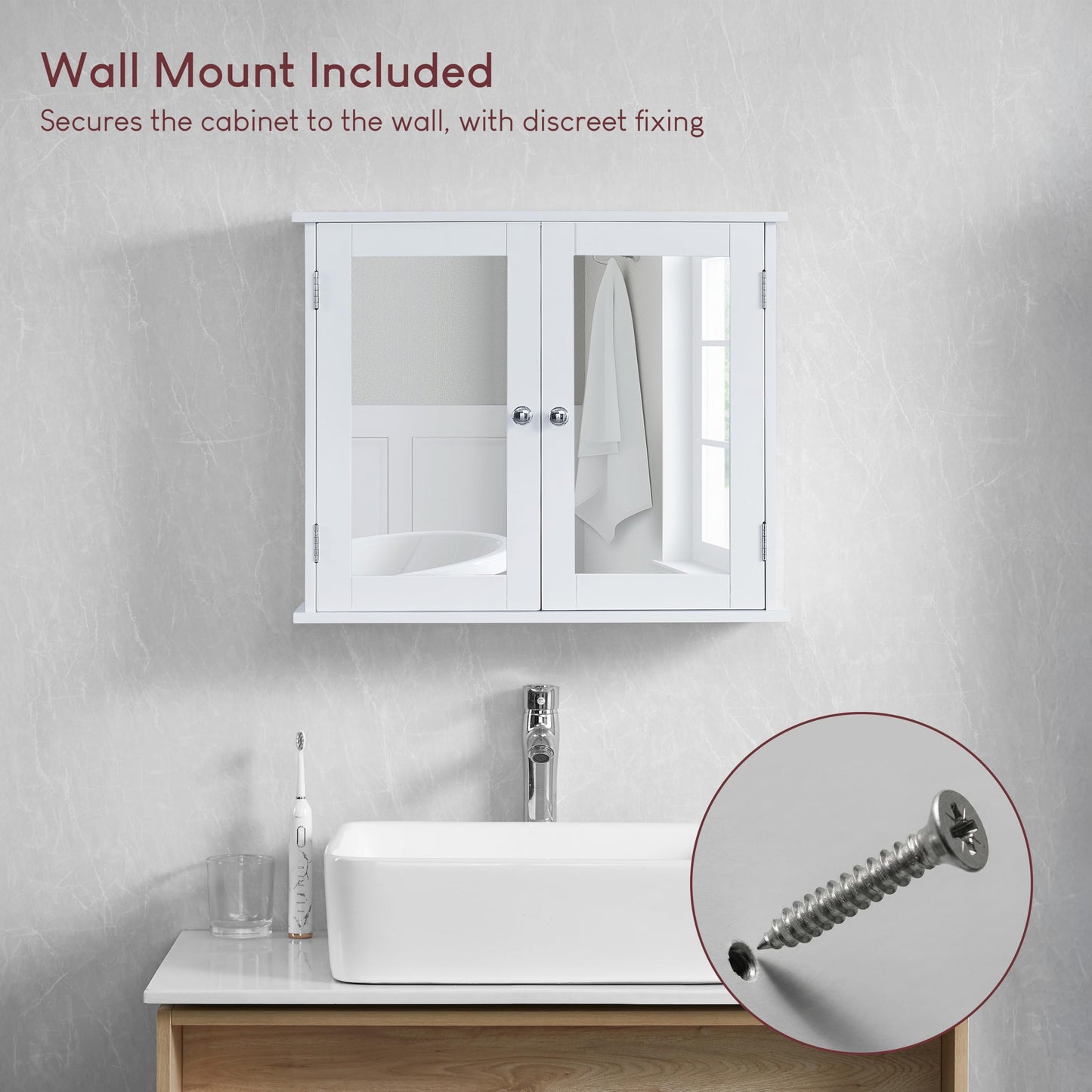 Bath Vida Priano Double Door Mirrored Bathroom Cabinet Storage Cupboard Wall Mounted, White