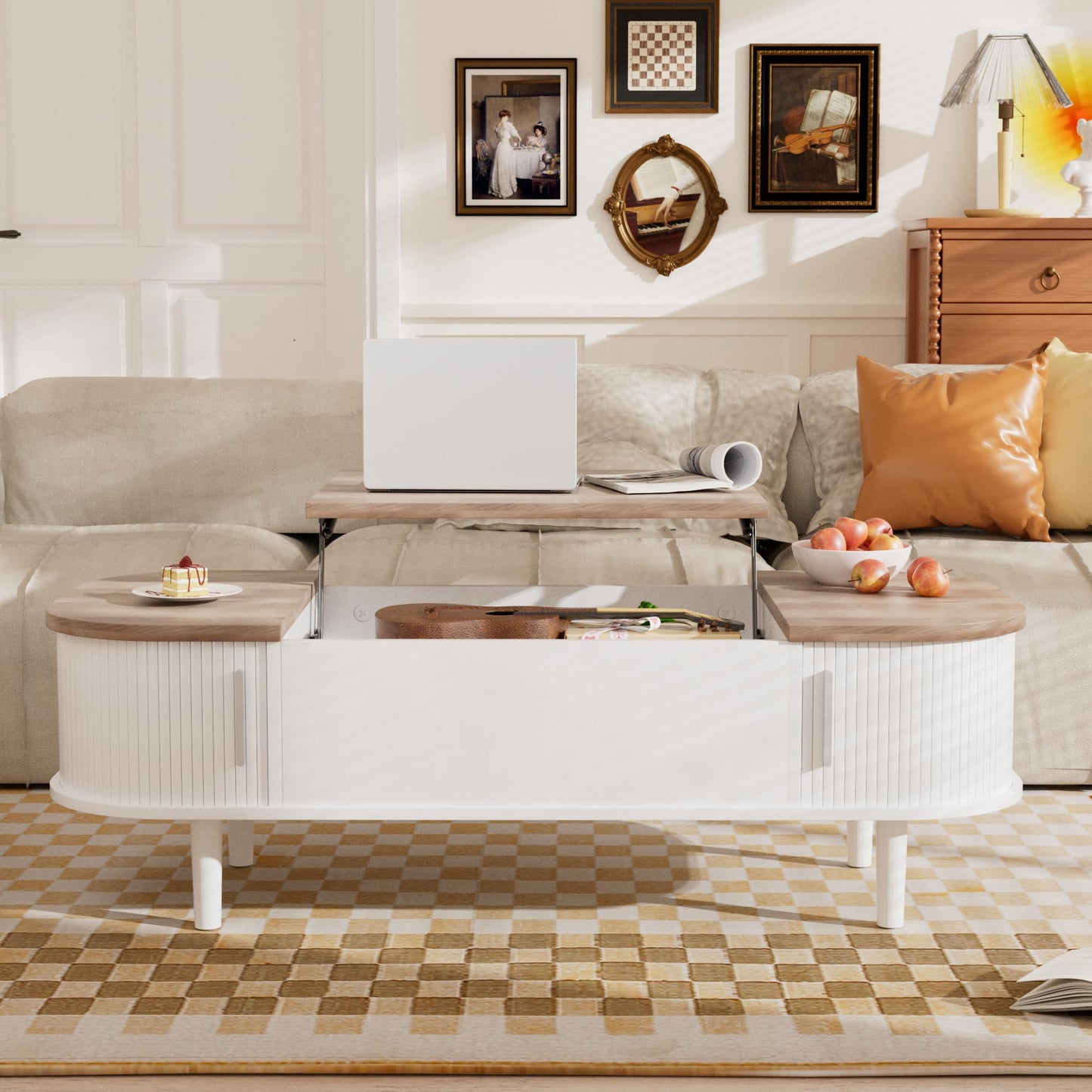 PURFINO Coffee Table with Lift Top - Wooden Modern Centre Table with Unique Textured & Hidden Storage, for Living Room, Bedroom, Small Space