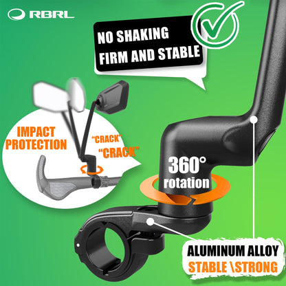 RBRL Bike Mirror, Aluminum Alloy Bicycle Mirror Handlebar Mount, Anti-shake & Break-proof, Foldable HD Real Glass Rotatable Ebike Accessories, Bike