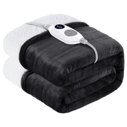 Warmrest Electric Heated Blanket Double Size Large Soft Flannel Sherpa, 6 Heat Levels Fast Heating, 1 to 10 Hours Auto-Off Detachable Controller