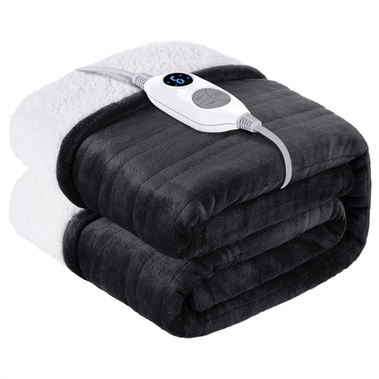 Warmrest Electric Heated Blanket Double Size Large Soft Flannel Sherpa, 6 Heat Levels Fast Heating, 1 to 10 Hours Auto-Off Detachable Controller