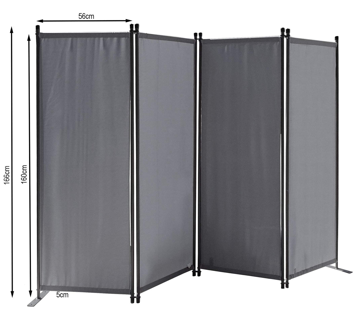 Paravent 220 x 165 cm Fabric Room Devider Garden 4-Part Patrition Wall Foldable Balcony Privacy Screen White