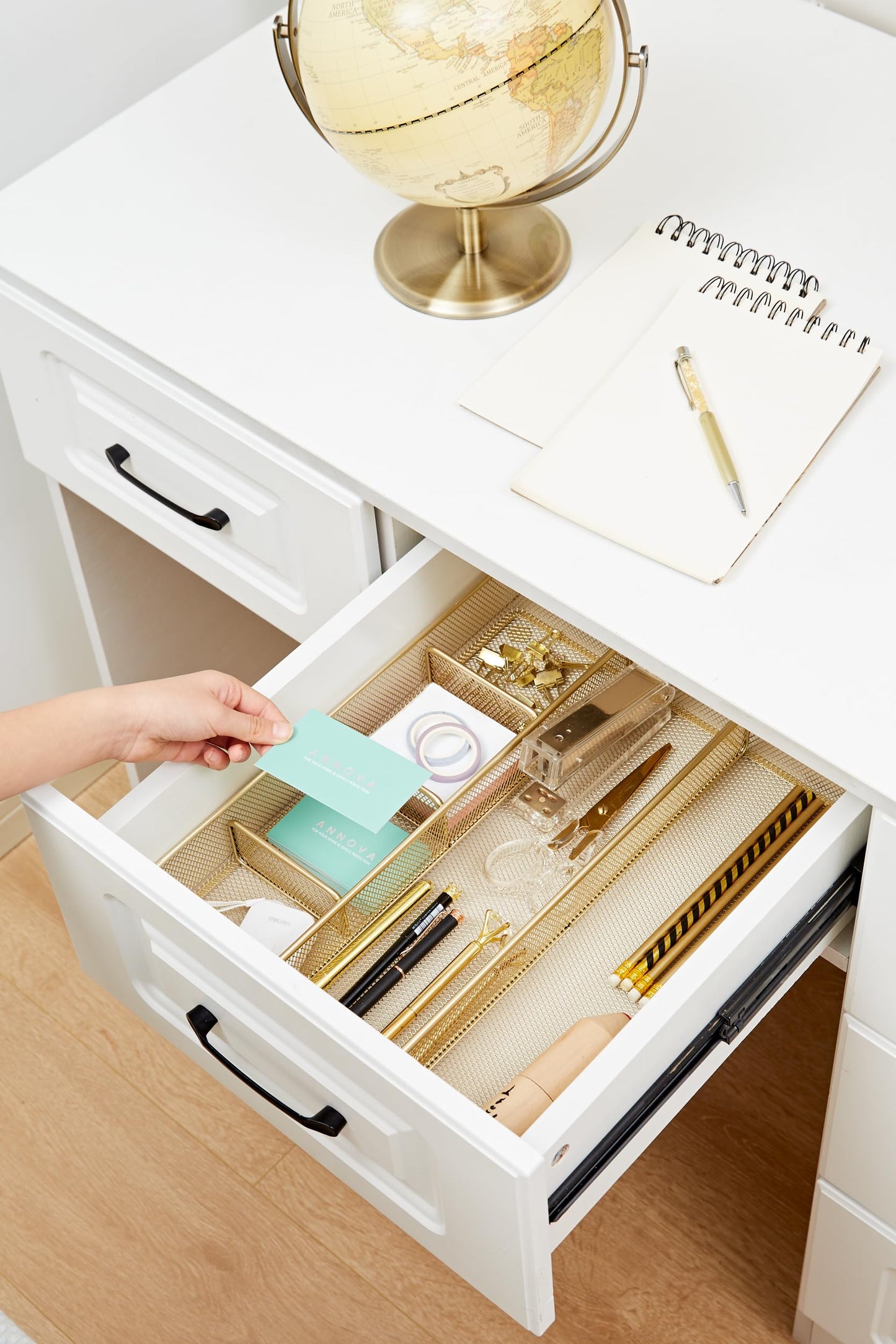 Annova Desk Drawer Organizer/Storage Tray - Metal Mesh with Dividers for Pens, Desktop Accessories, Bathroom, Kitchen, Makeup and Office Supplies