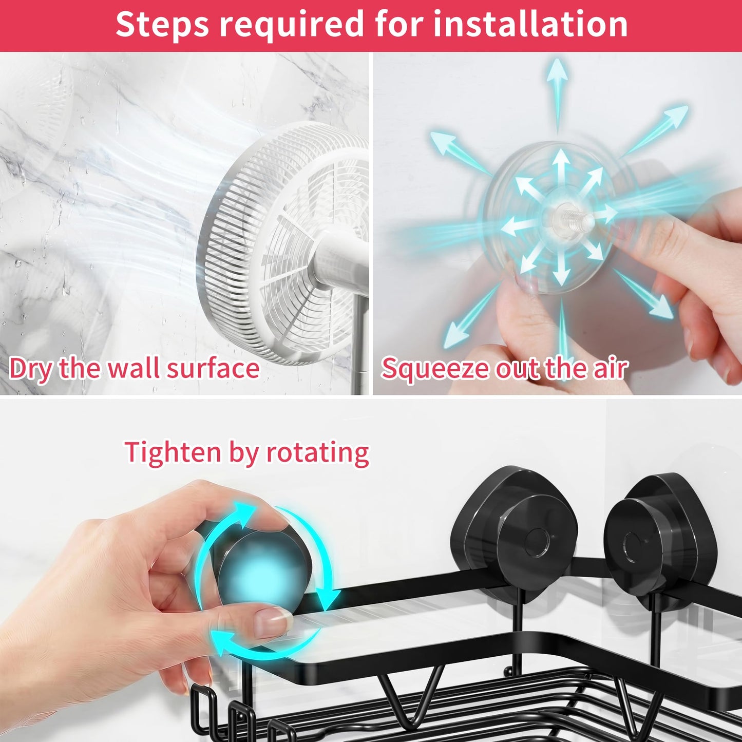 Cooeco Shower Caddy Suction Cup, Bathroom Corner Shelves