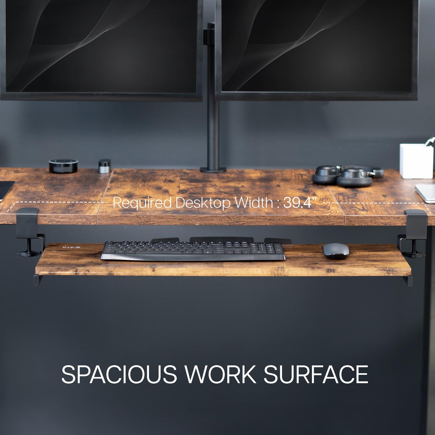 VIVO Extra Long Clamp-on Computer Keyboard and Mouse Under Desk Slider Tray, 86cm x 28cm Pull Out Platform Drawer, Rustic Vintage Brown, MOUNT-KB15EN