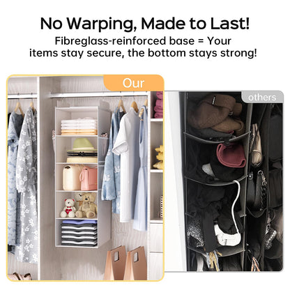 ALLTIDYUP Extra Deep Hanging Wardrobe Organizer – 5-Shelf Closet Storage with Large Mesh Pockets, Heavy-Duty Clothes Organizer, Perfect for Dorms