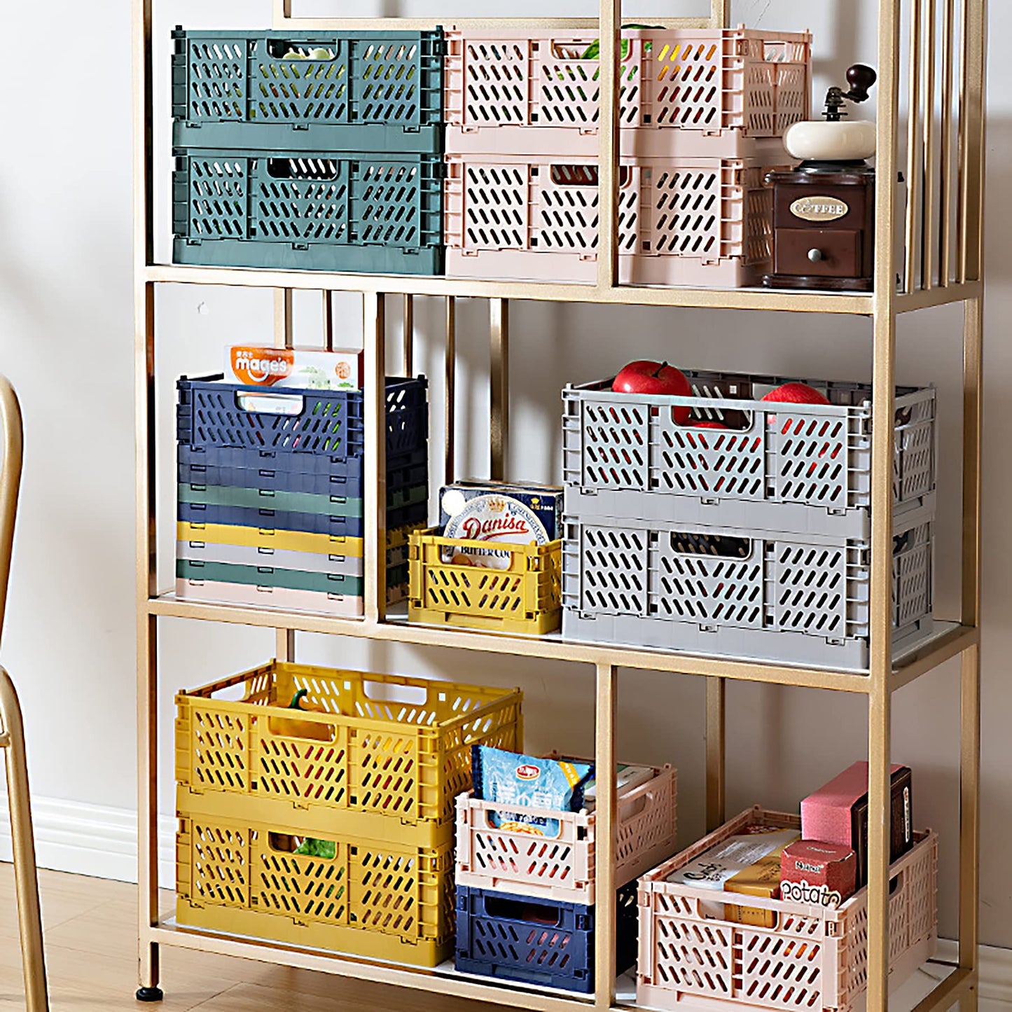 Spesh 2 Pcs Collapsible Storage Boxes Stackable Storage Baskets Folding Plastic Crates Foldable Crate Bins with Handles for Desk,Shelf,Cupboard