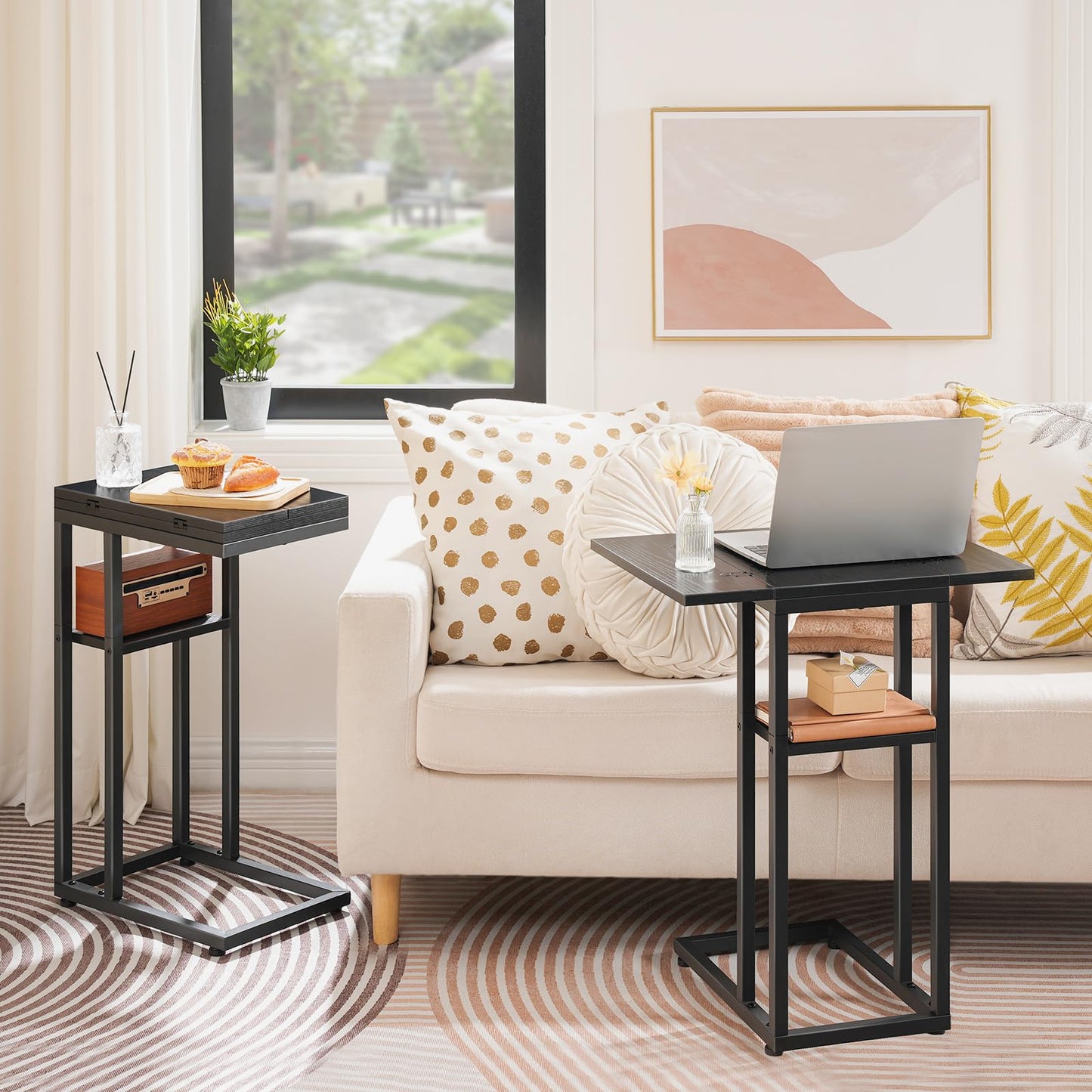 HOOBRO C Shaped Side Table, Foldable Sofa Side Table, Bedside Snack Tables, Laptop Holder Table for Sofa, Small Spaces, Small Coffee Tables
