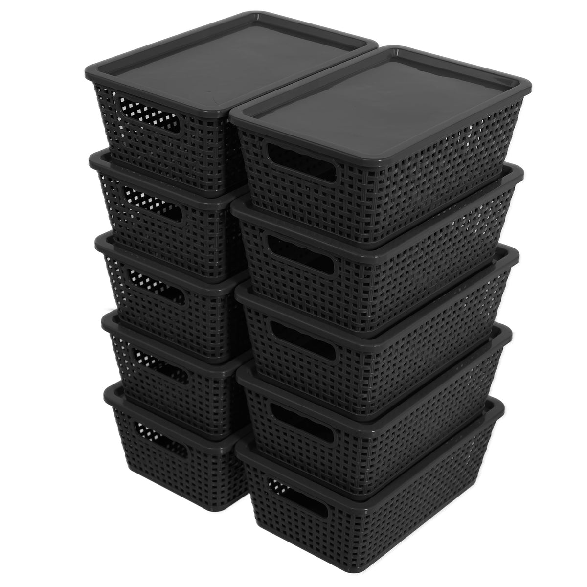 Citylife Set of 10 Pack Plastic Storage Baskets With Lid, Storage Basket for Organizing,Stackable Storage Containers Bins Boxes for Kitchen Bathroom