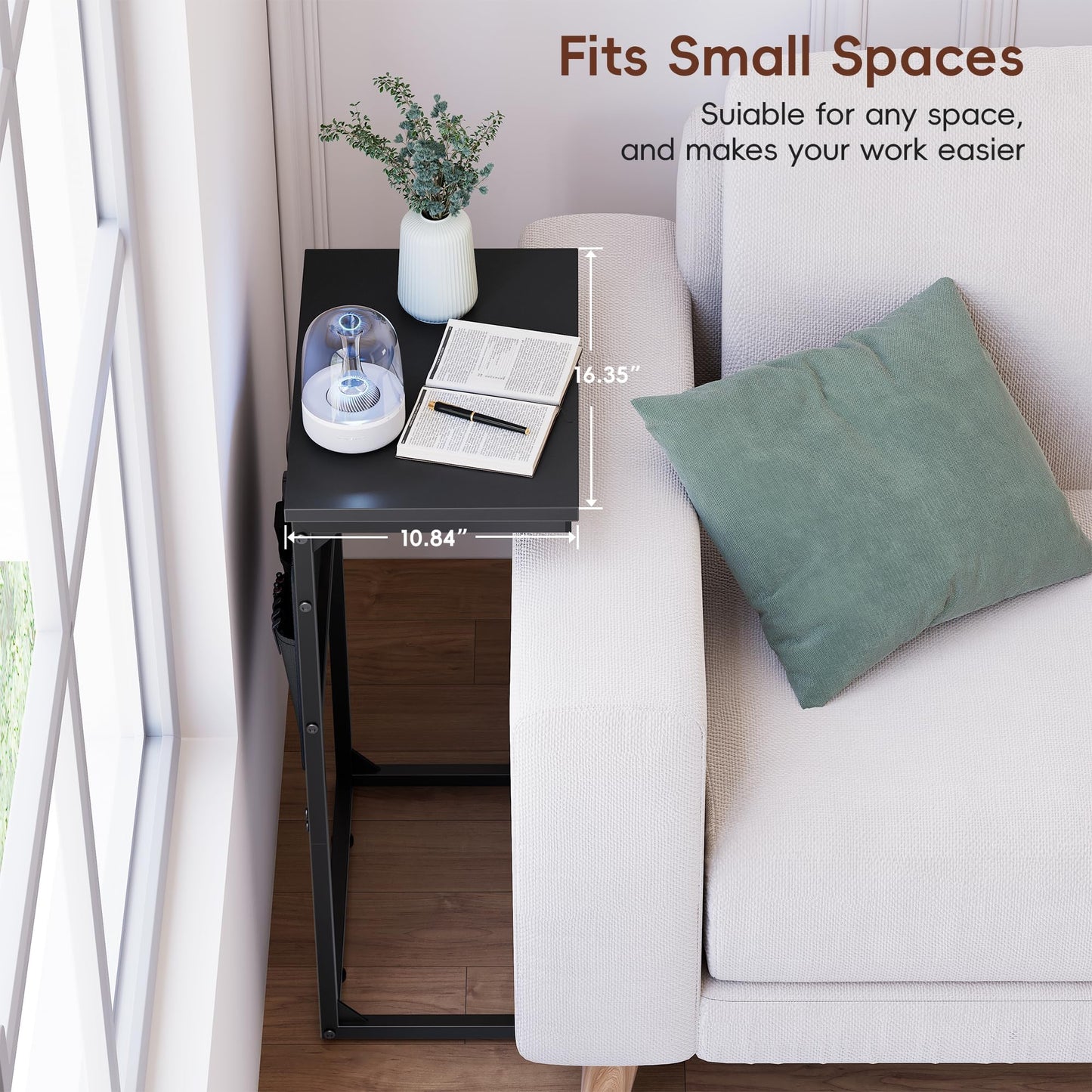 Vagusicc C Shaped End Table with Charging Station, 28" Tall Couch Side Table, Sofa Table Beside Table, Slide Under Sofa Arm C Table for Small Spaces