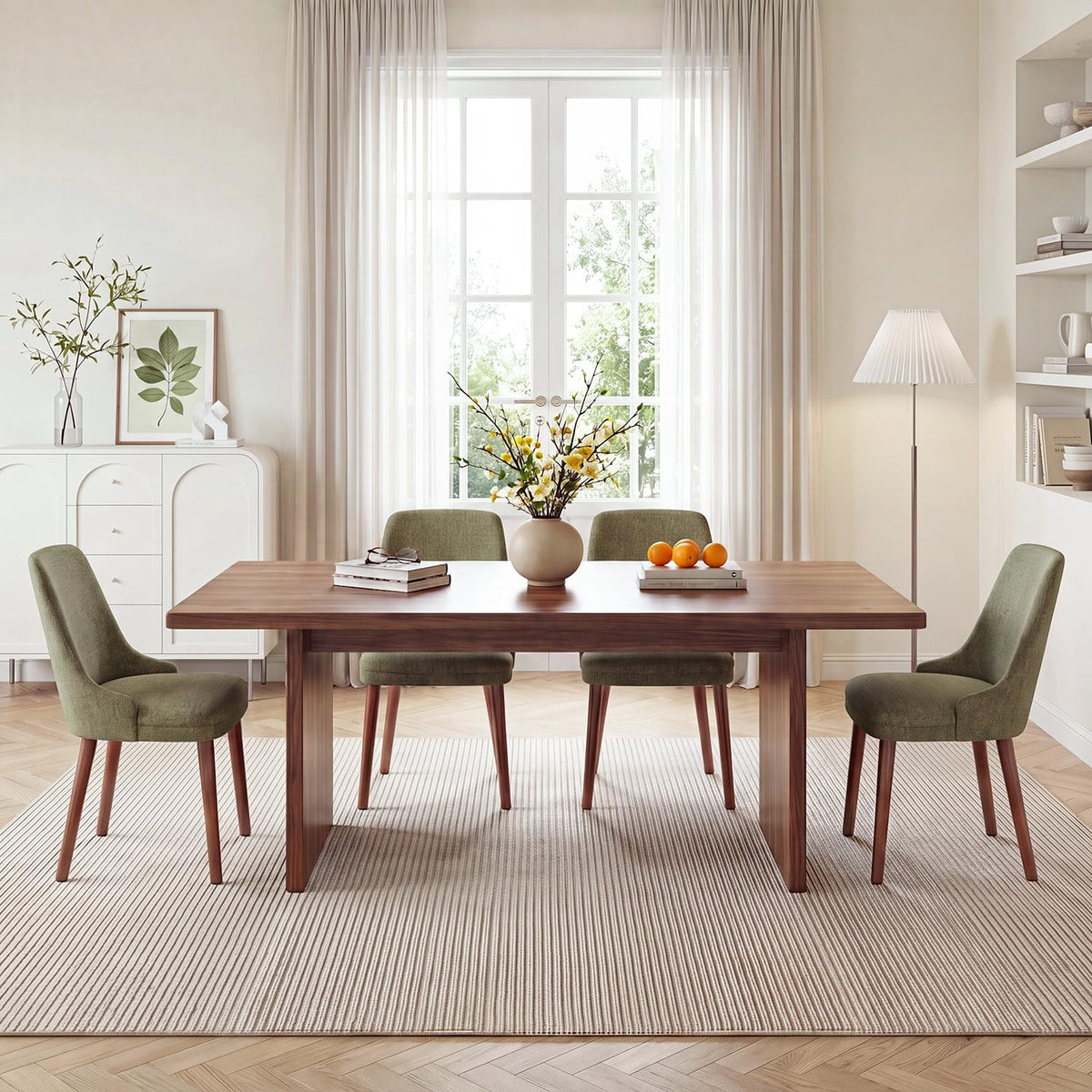 Dining Chairs Set of 4, Upholstered Dining Room Chairs with Ergonomic High Back, Thick Padded Seat, Skin-Friendly Fabric