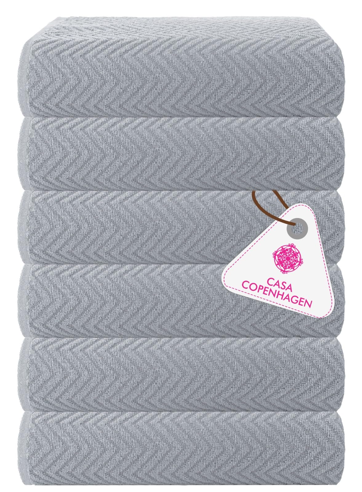 CASA COPENHAGEN Wave Textured 6-Piece Small Bath Towel Set - Grey Violet, 550 gsm, 6-piece small bath towels, cotton towels for rough and tough use