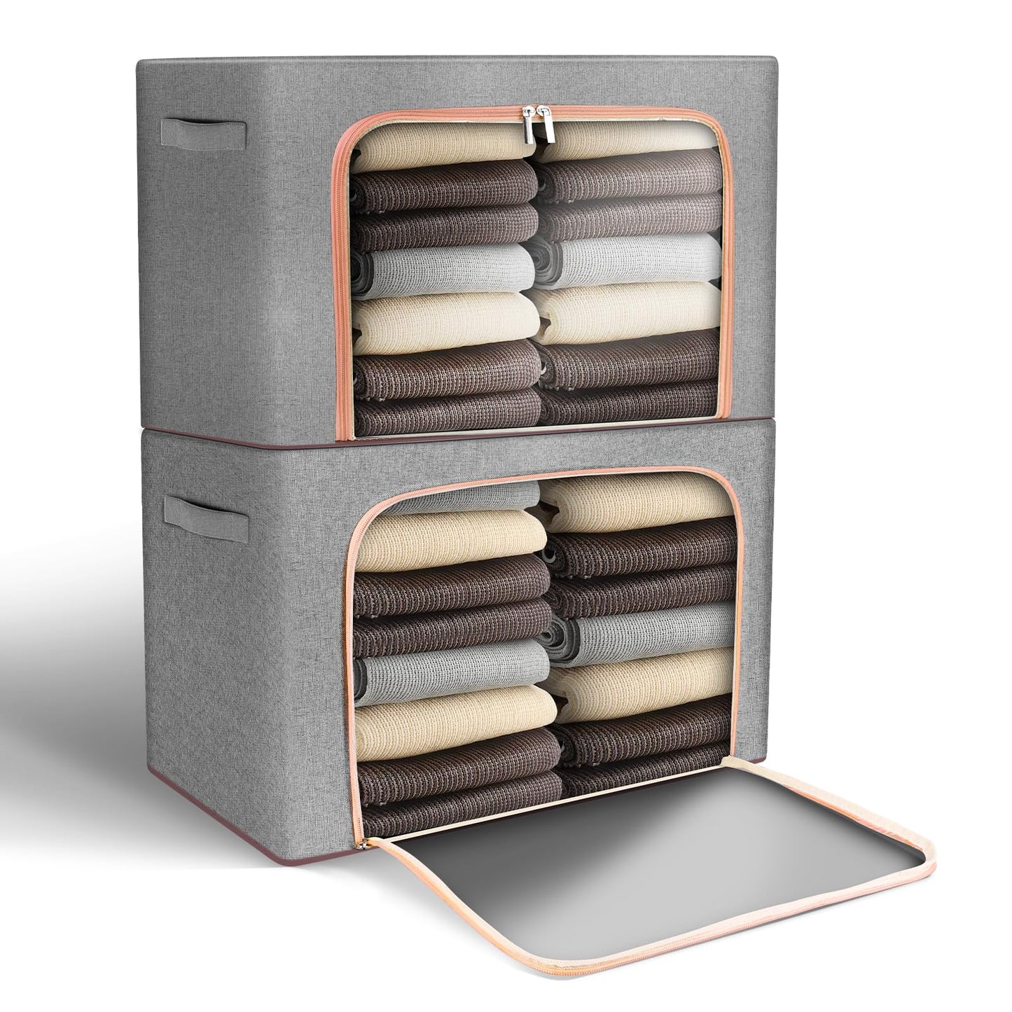 Clothes Storage Bag - 2 Pack 66L Large Capacity Solution Organizer Foldable for Moving House With Reinforced Handle Thick Oxford Fabric Clear Window