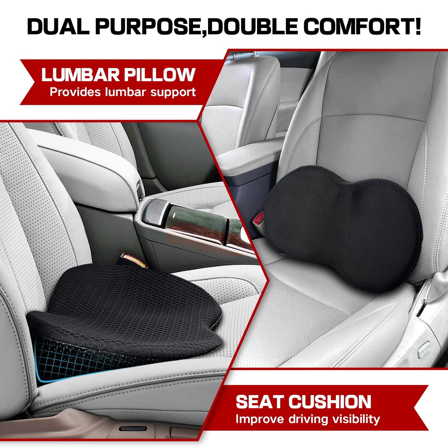 HIAHXC Memory Foam Car Seat Cushion Wedge Driver Cushion for Sciatica