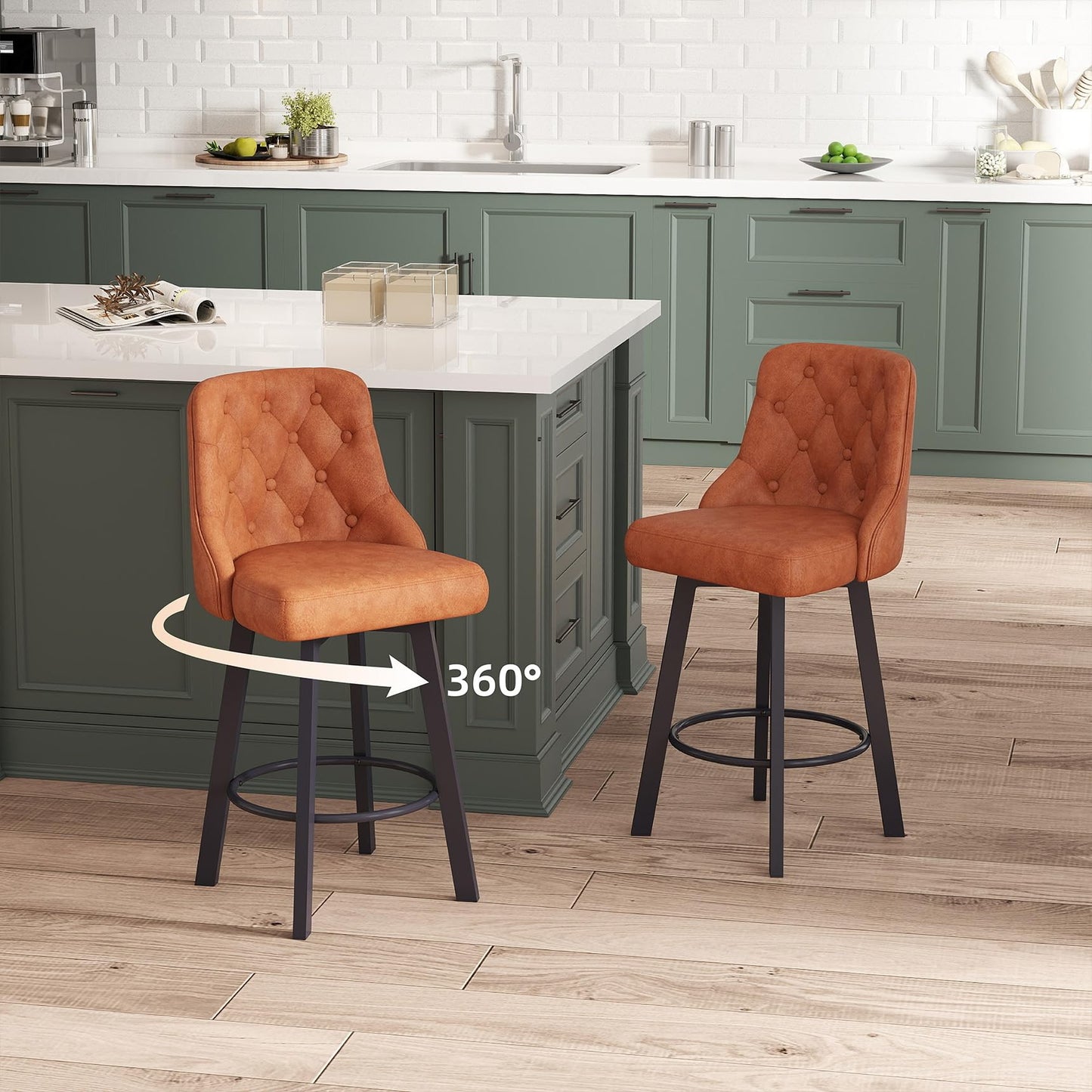 Youhauchair Bar Stools Set of 2, Waterproof PU Leather, Brown