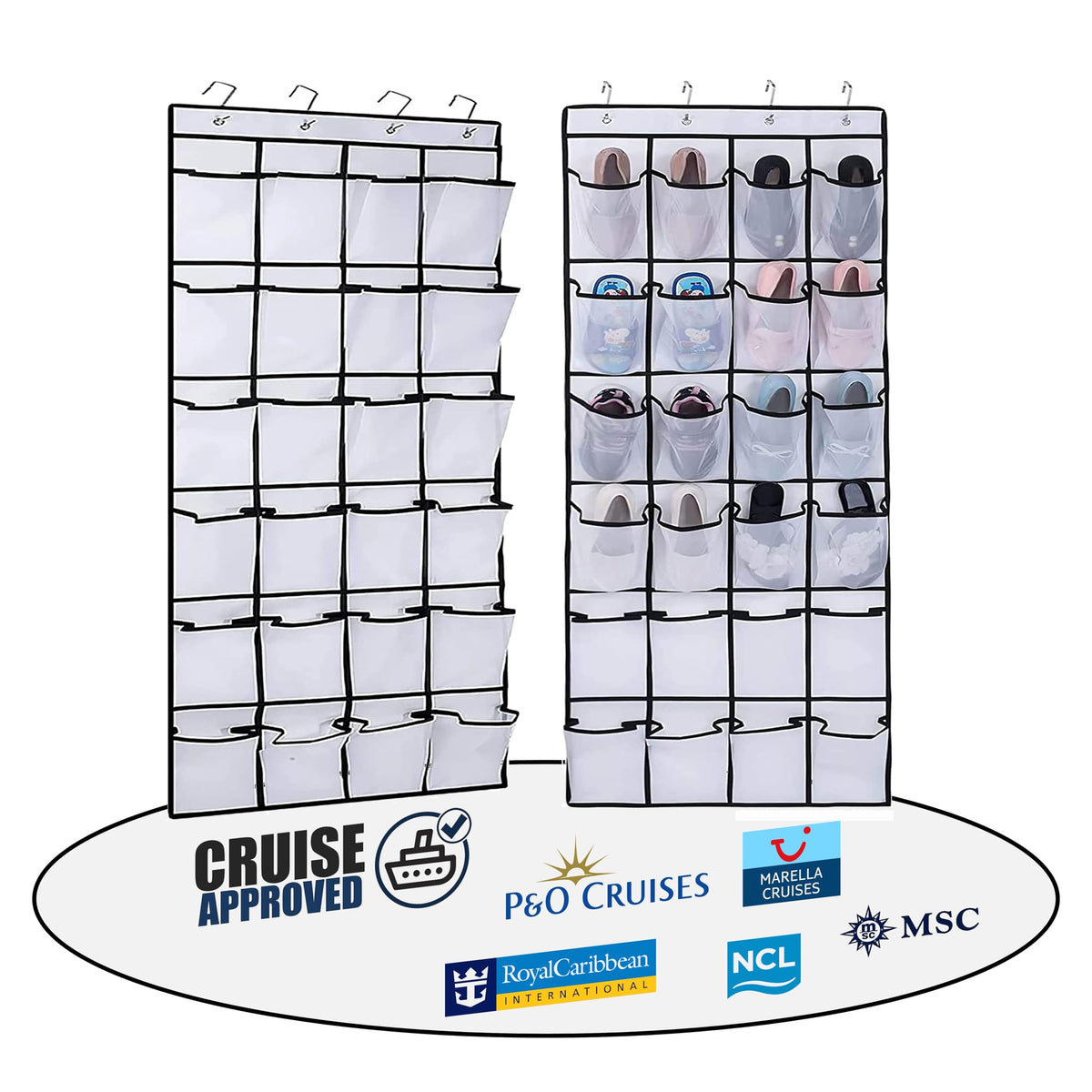 Cruise Cabin Over Door Organiser for Shoes, Toiletries and Travel Accessories – 24 Pockets – Tested on All Major Cruise Lines such as P&O, Marella