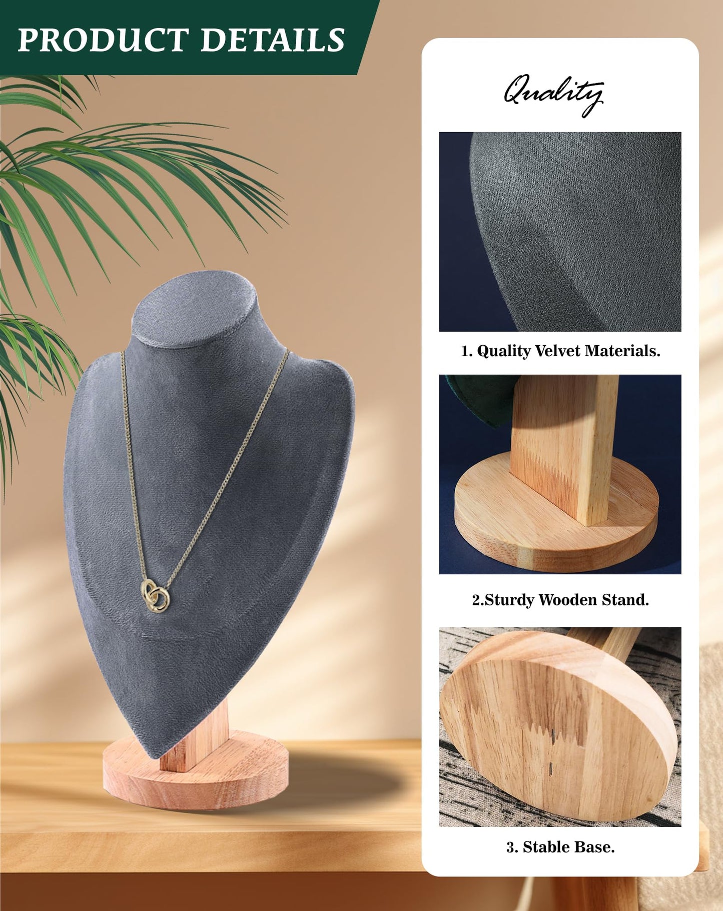 TINGSING Velvet Necklace Display Stand Jewelry Bust Display Stands