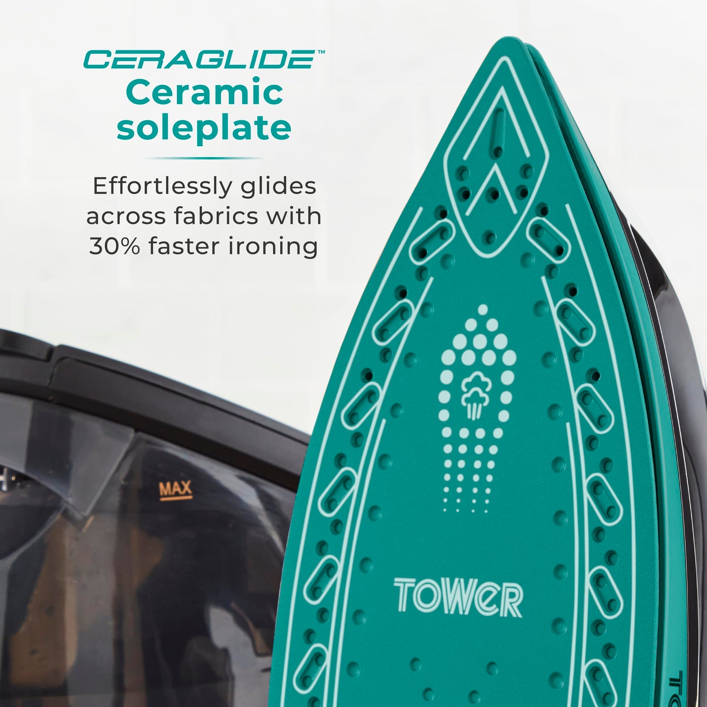 Tower T22023TL Ceraglide Steam Generator, Digital Display, 2700W, 1.2L, Teal