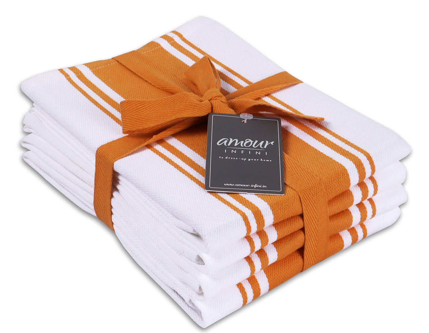 AMOUR INFINI Classic Vintage Stripe Kitchen Dish Towels | 4 Pack | 50 x 70 cm | Multi-use Kitchen Towels With Hanging Loop |100% Ring Spun Premium