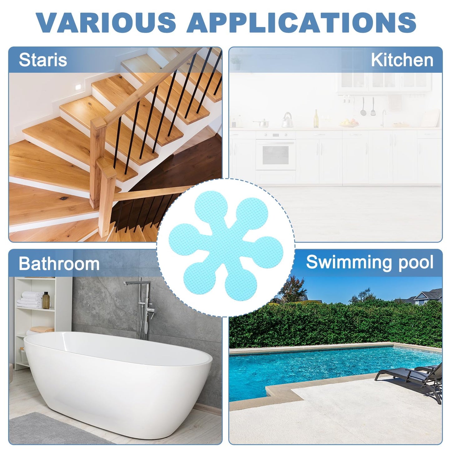 PATIKIL 12 Pcs Non Slip Bathtub Stickers, Anti Slip Shower Stickers with Scraper Bathroom Shower Floor Decals Snowflake Shape Cute Treads Tubs, Blue