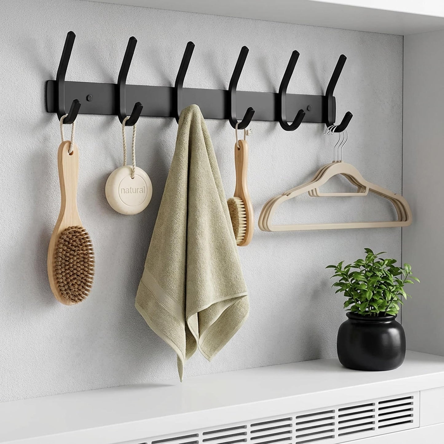 JOLY FANG Coat Hooks Wall Mounted - 2 Packs Wall Coat Rack Stainless Steel with 6 Hooks, Modern Wall Coat Hanger for Bedroom, Kitchen & Entryway