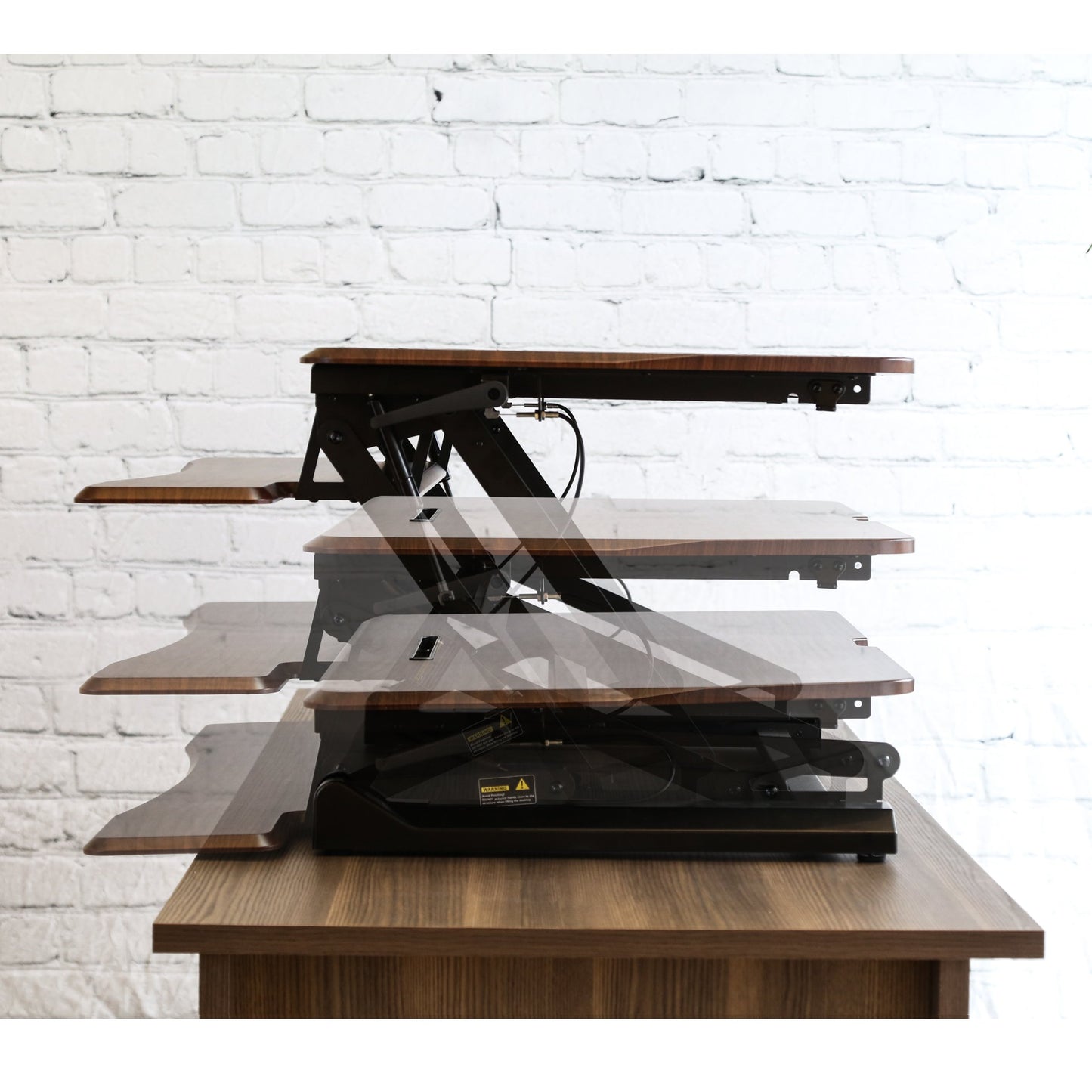 Seville Classics Height Adjustable Dual Monitor Riser with Keyboard Tray & Smartphone/Tablet Stand, Walnut