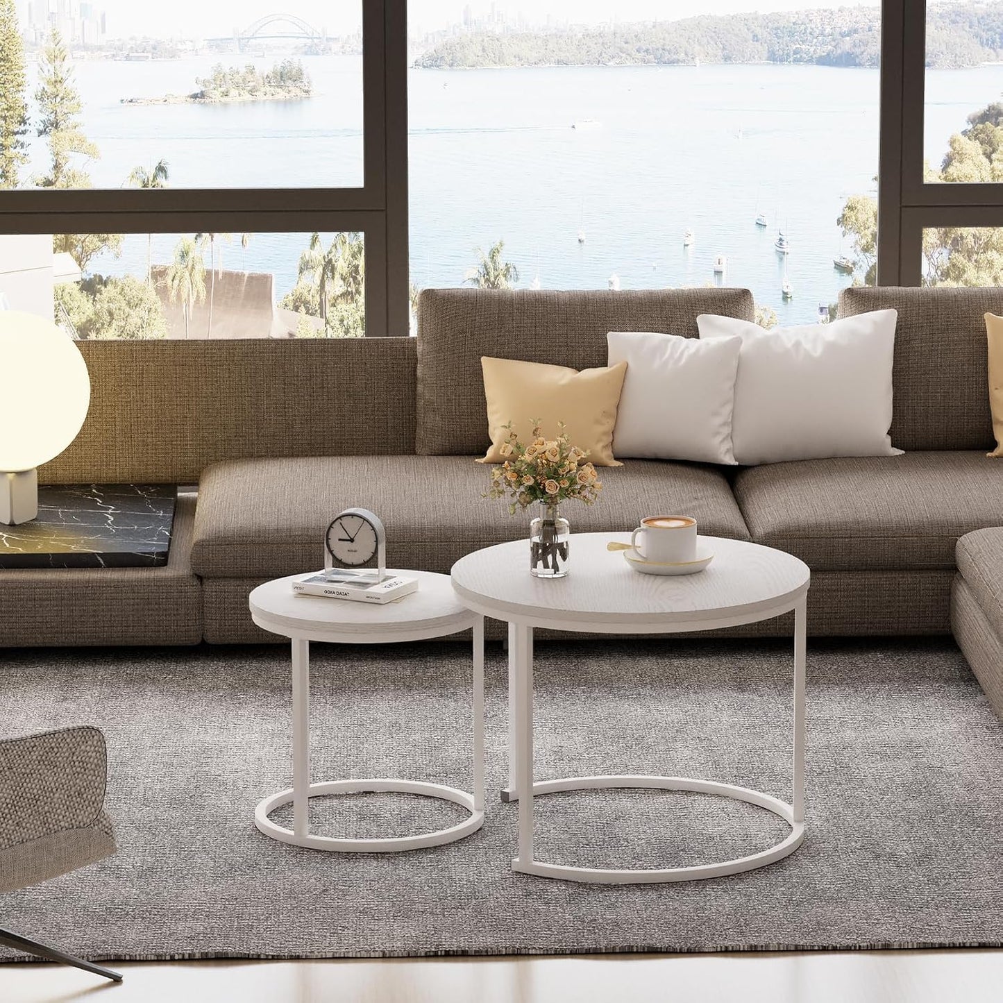 Huhote Round Coffee Tables, Set of 2 End Table, Nesting Tables, Side Table