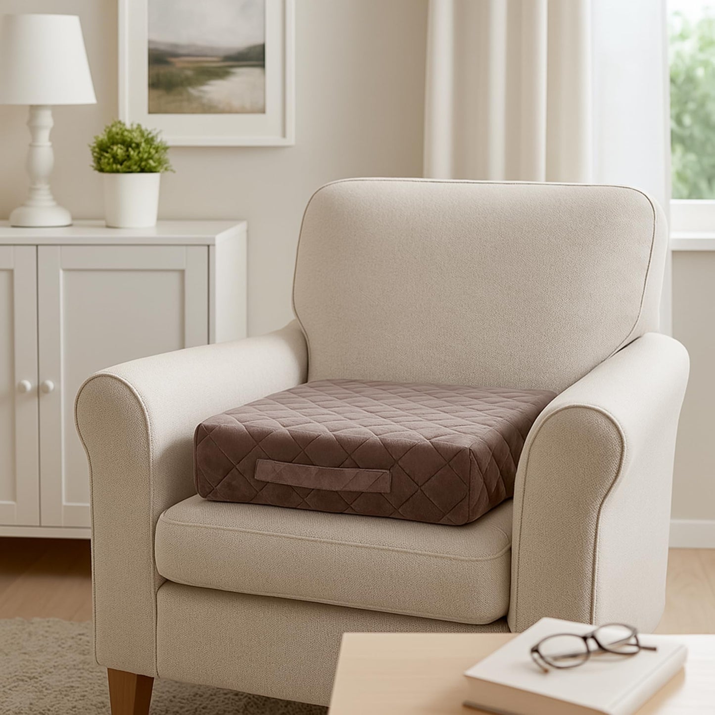 Homemate Tru-Boost Orthopaedic Support Armchair Booster Cushion Seat Chair Riser 45 x 45 x 10cm Washable Soft Quilted Velvet Feel Zipped Cover