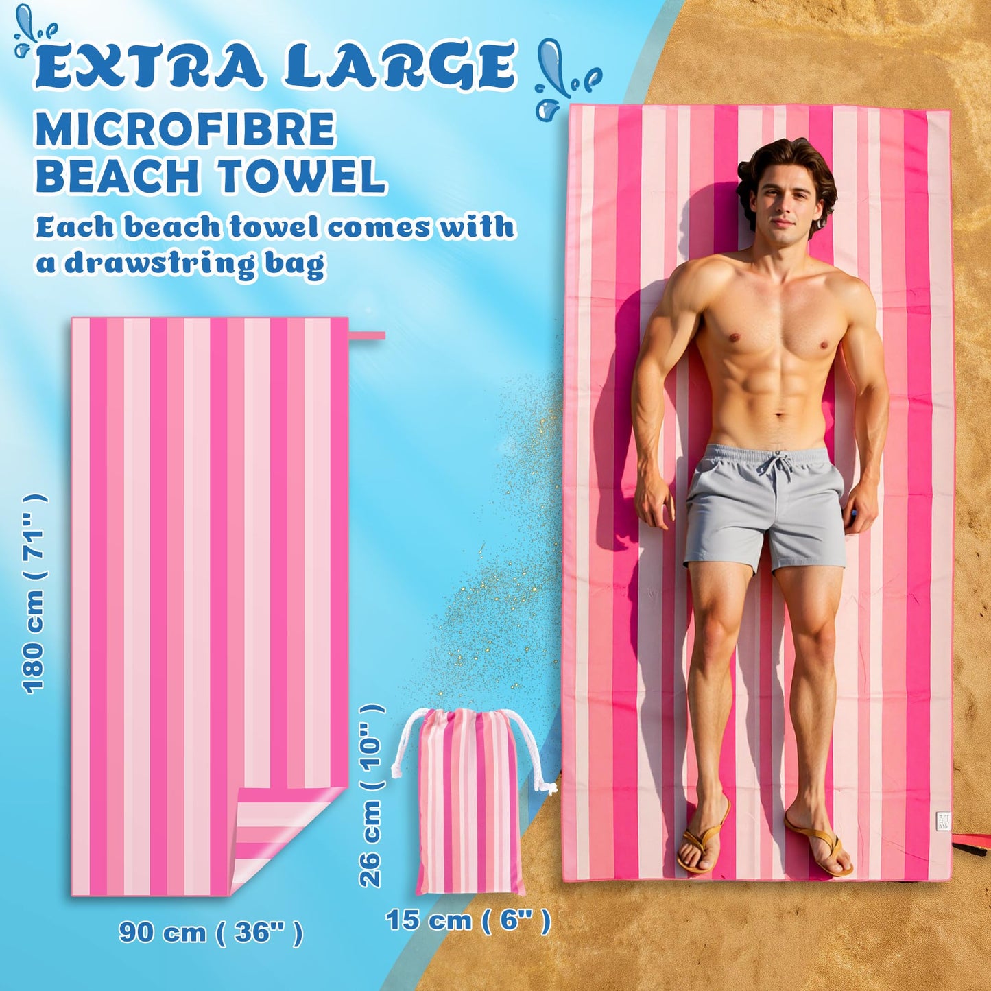 Anavasi Microfibre Beach Towels for Adults, 1 Pack 180 x 90cm 100% Recycled