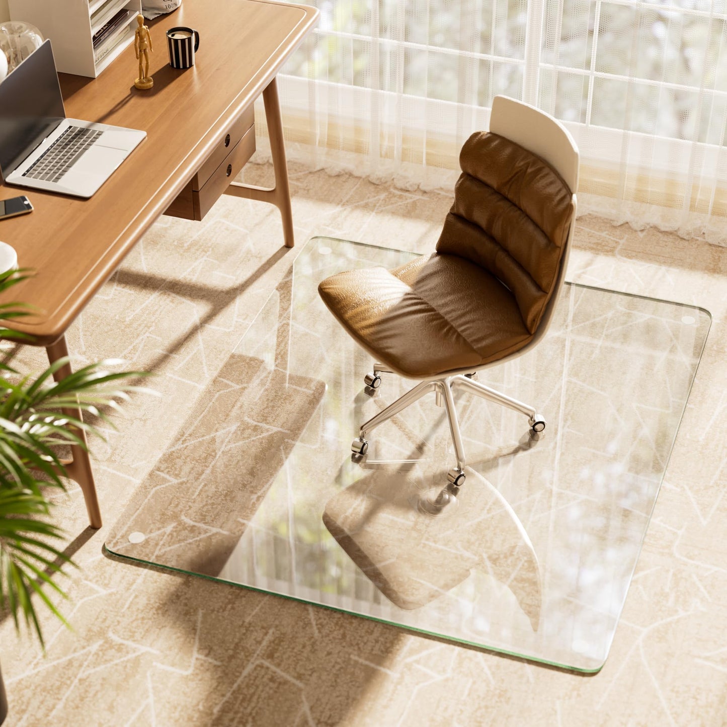 Koonmi Tempered Glass Chair Mat, 117 x 140 cm, Clear