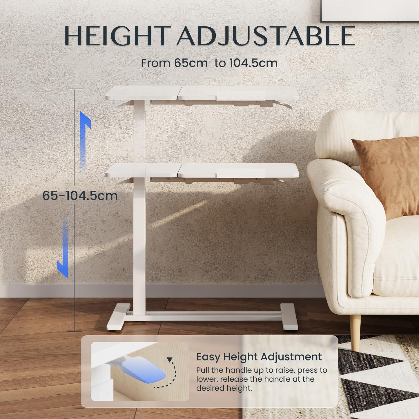 FLEXISPOT Overbed Table with Wheels, Adjustable Height Bedside Table with Tilting Tabletop, Rolling Laptop Desk for Bed Sofa