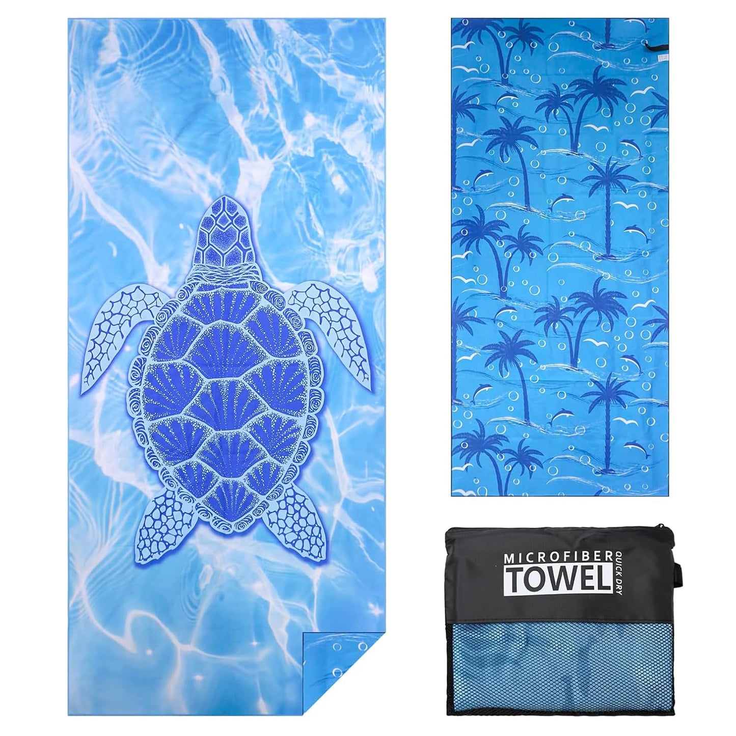 Microfibre Beach Towels for Adults - 180x90cm Lightweight Beach Towel Extra Large with Double Side Print Quick Dry Travel Large Beach Towels with Net