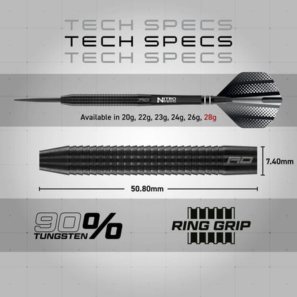 RED DRAGON Razor Edge Black 28g - Tungsten professional steel tip darts set with Dart Flights and Dart Shafts (stems)