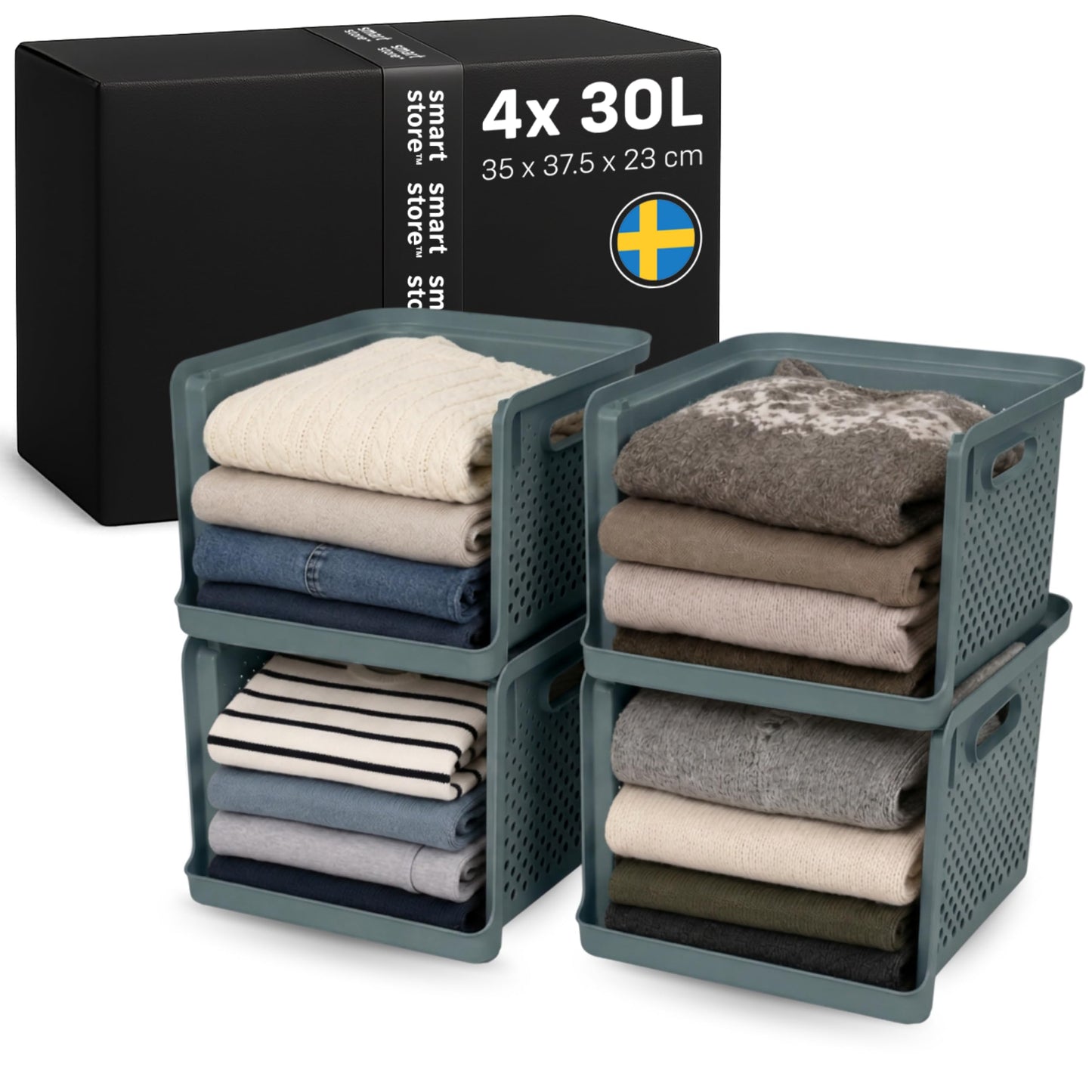 SmartStore 4x Wardrobe Storage Organiser 17.6L Grey with Handles