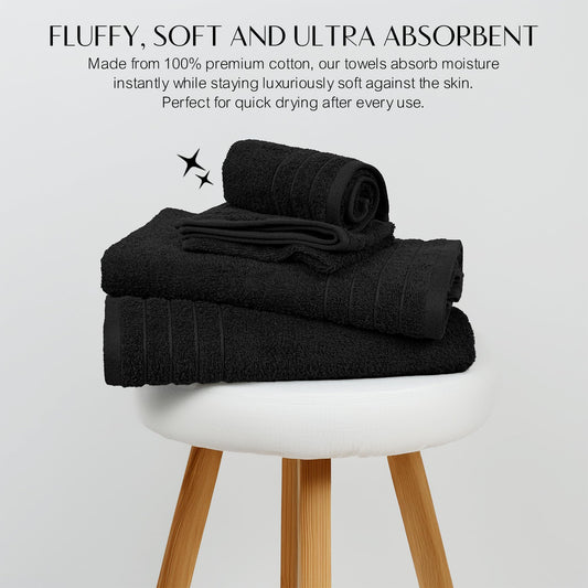 100% Cotton 8 Piece Towel Bale Set - Luxury Bathroom Towels Black