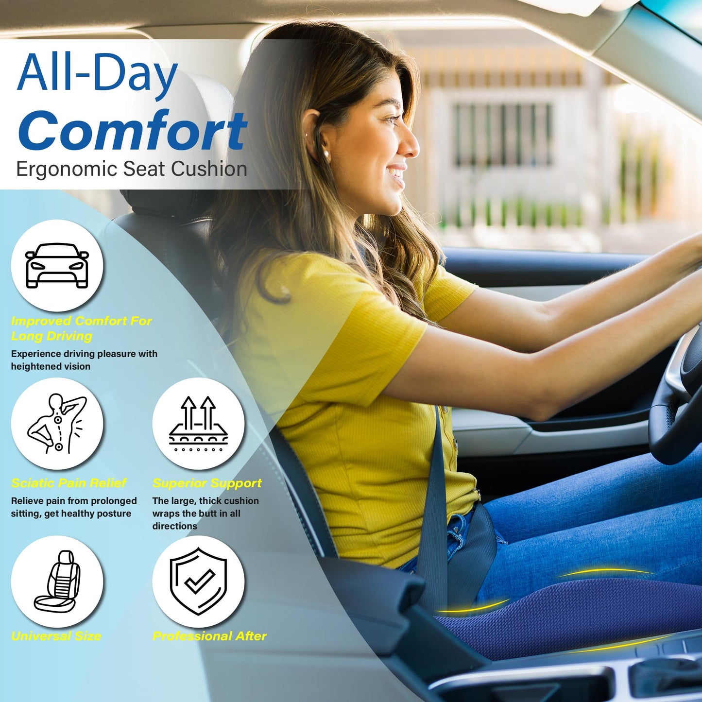 Allaboutsla Car Seat Cushion for Driving, Car Seat Pillow for Short Drivers