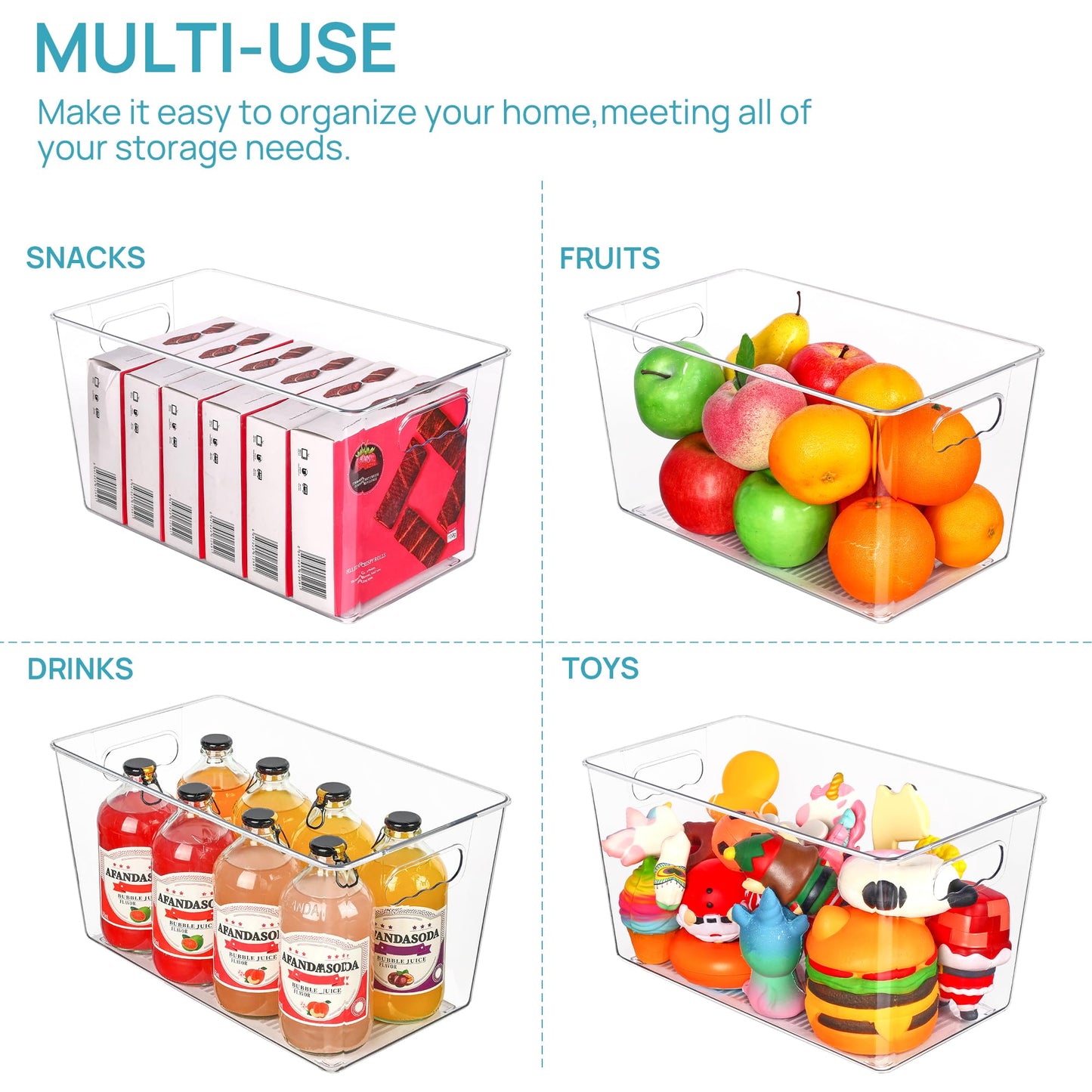 Vtopmart Large Clear Plastic Storage Bins, Pantry Organizer Containers 6Pcs