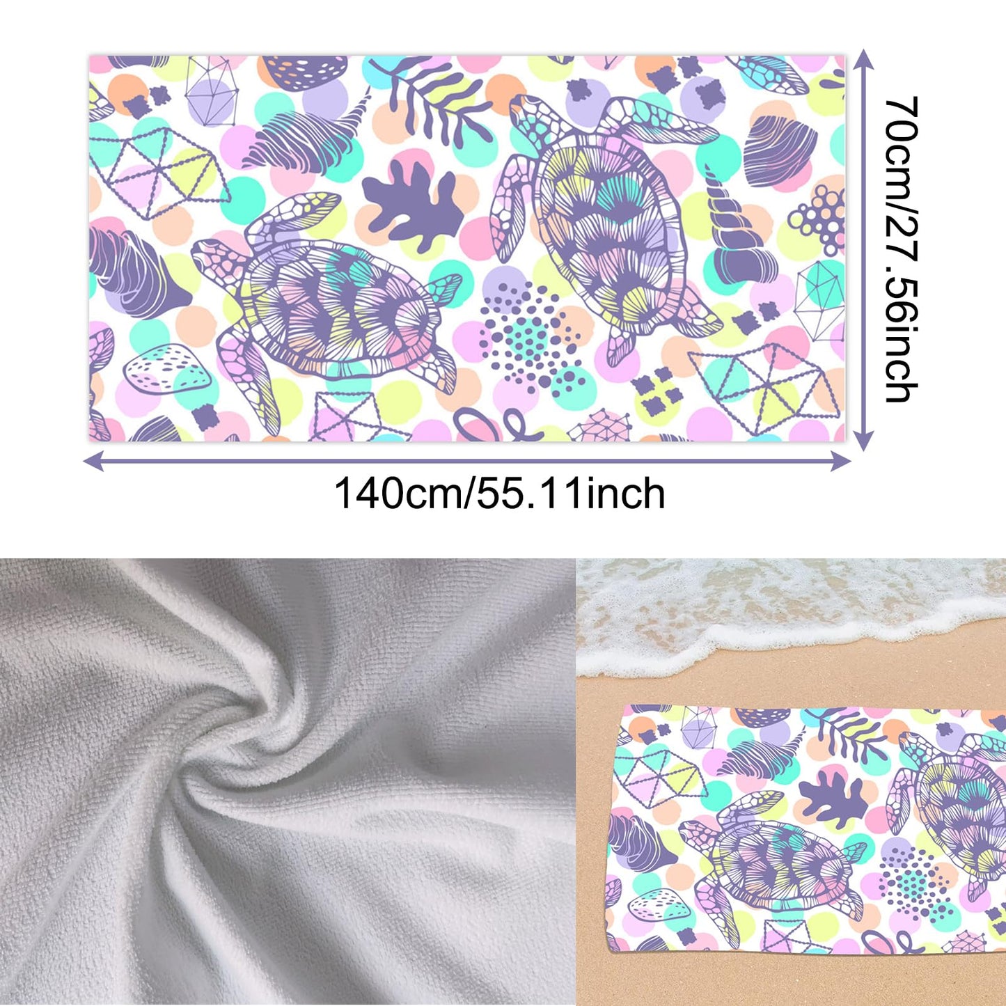 BSITSSS Extra Large Microfibre Beach Towel, Quick Dry Travel Swimming Towel for Adults, 140x70cm, Purple