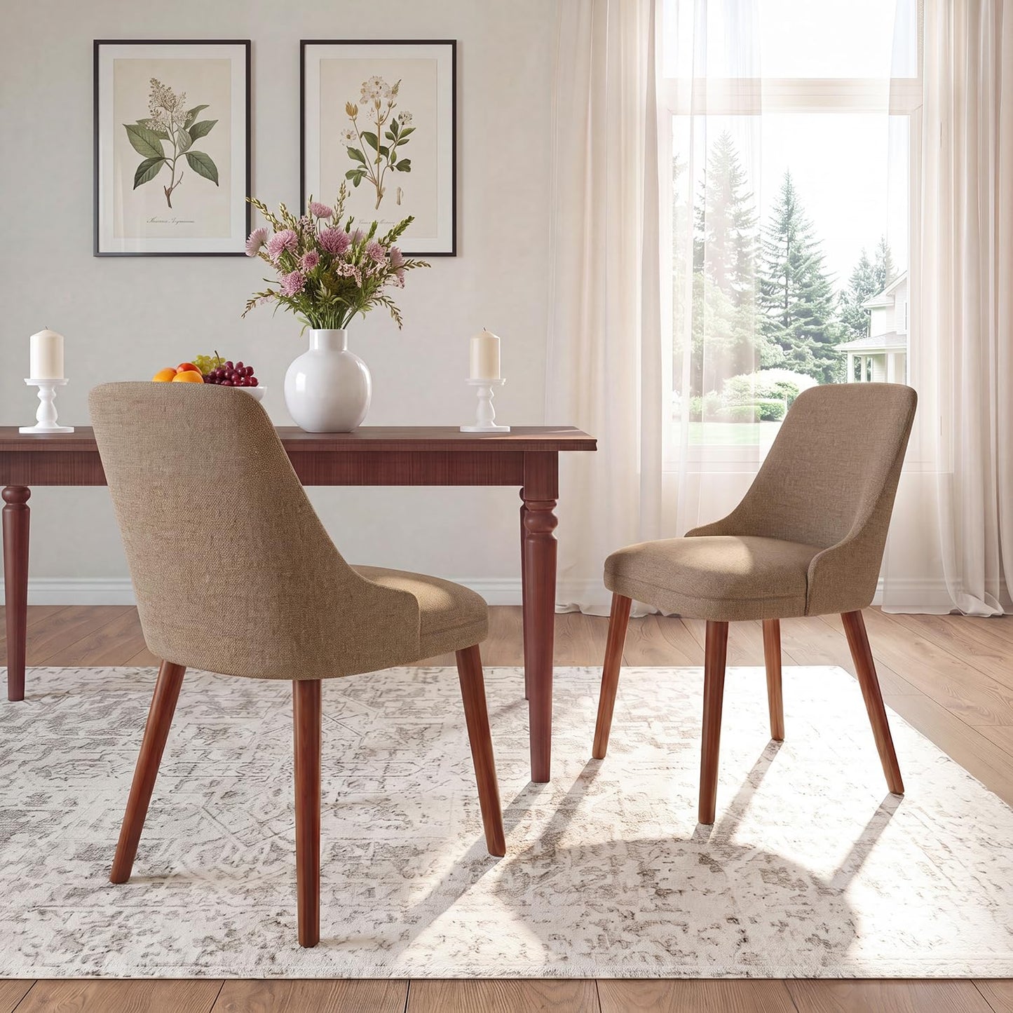 Dining Chairs Set of 2, Upholstered Dining Room Chairs with Ergonomic High Back, Thick Padded Seat, Skin-Friendly Fabric