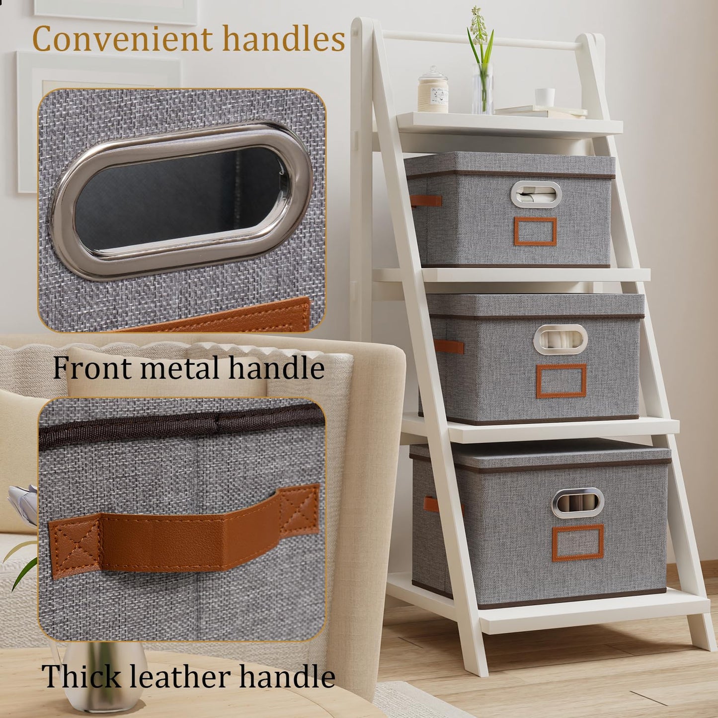 OUTBROS Storage Boxes, Fabric Baskets with Lids, 38x25x25cm, Grey, 3-Pack