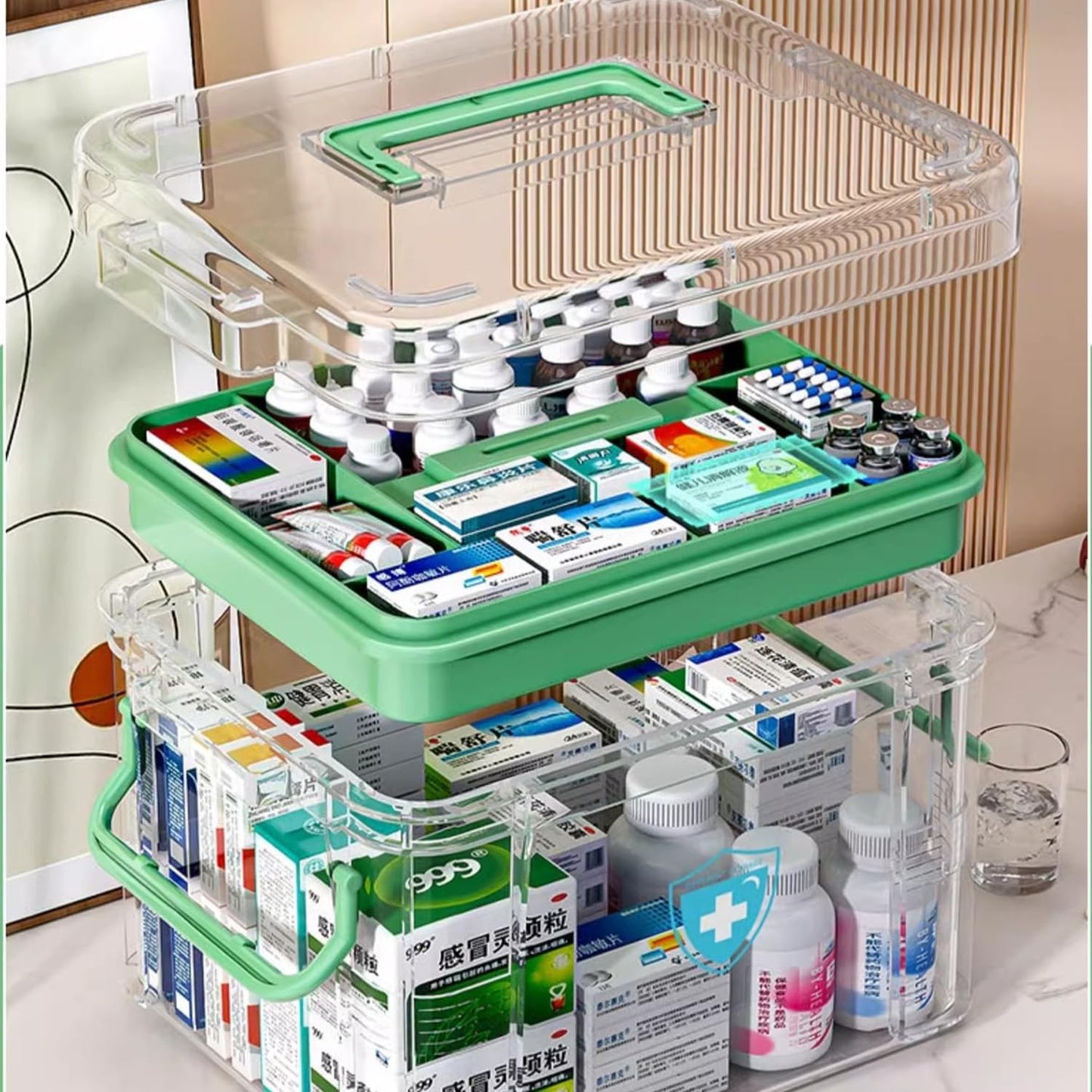Sightday Medicine Storage Box,Household Medicine Storage Box Organiser,Double Layers First Aid Box,Multi Grid Portable with Lid Medication Cabinet