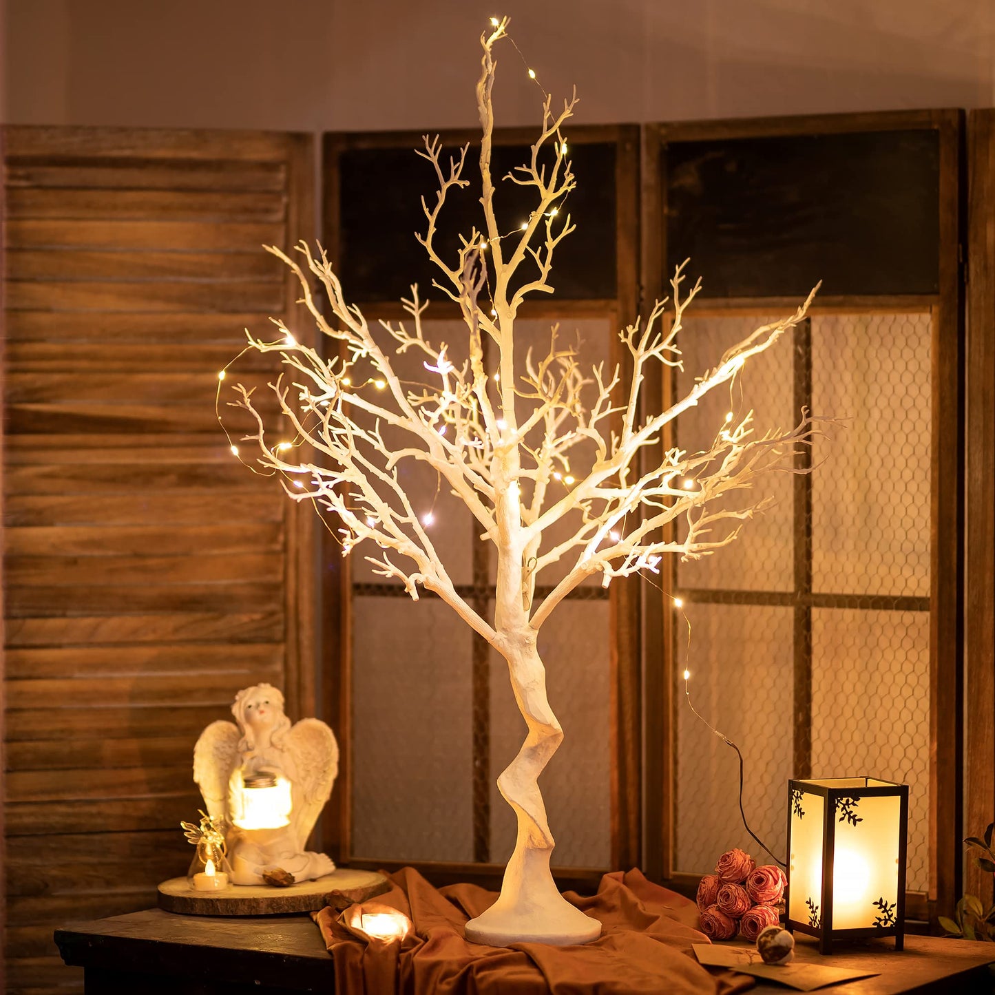 White Artificial Tree Twig Tree - 105cm Tall Fake Christmas Tree for Table Centrepiece Ornament Display Tree Large Easter Tree Inweder Wishing Tree