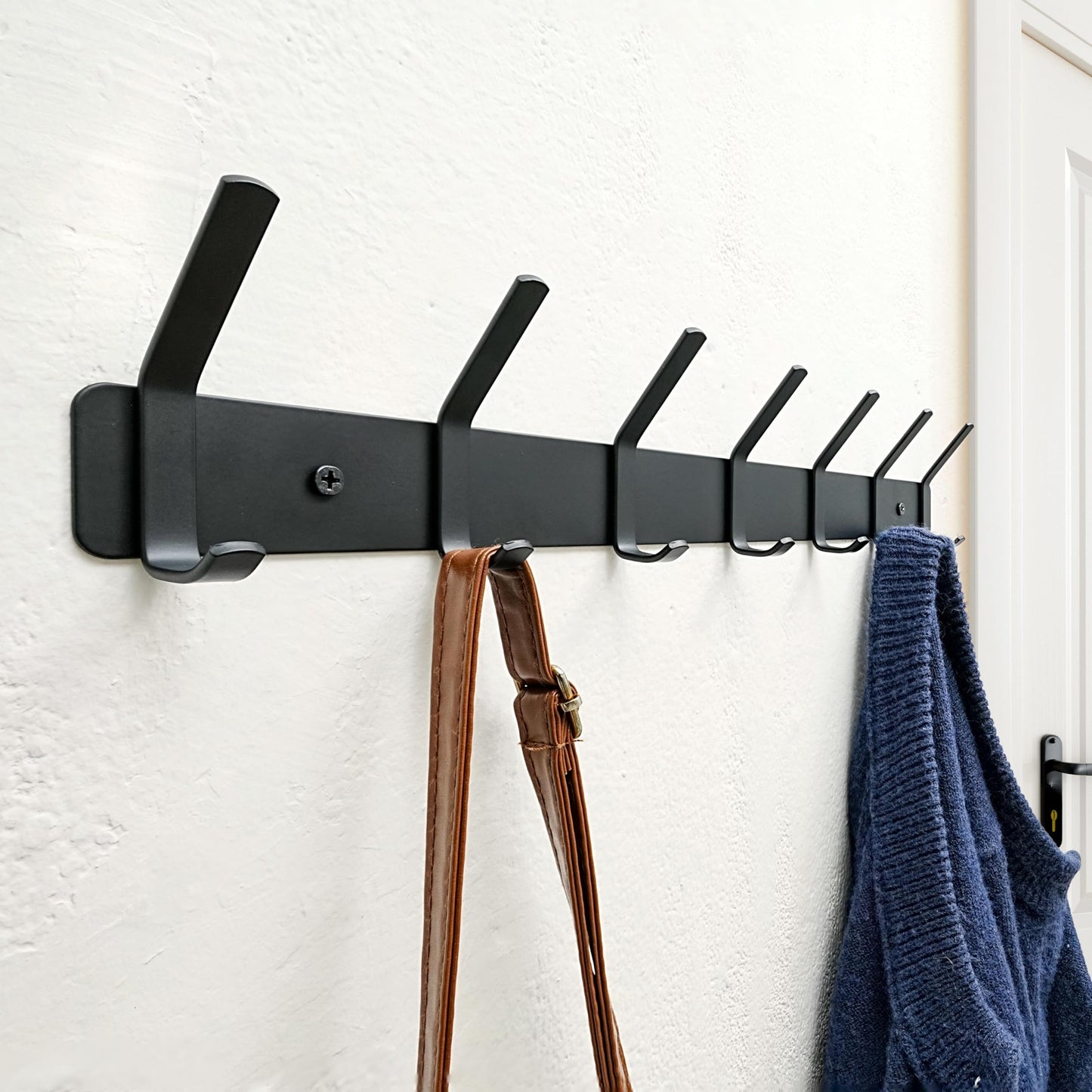 HONSKY Coat Rack Wall Mounted, Towel Rack, Metal Wall Coat Hanger with 7 Double Hooks (14 Hooks), for Hanging Coat, Hat, Bag, Umbrella